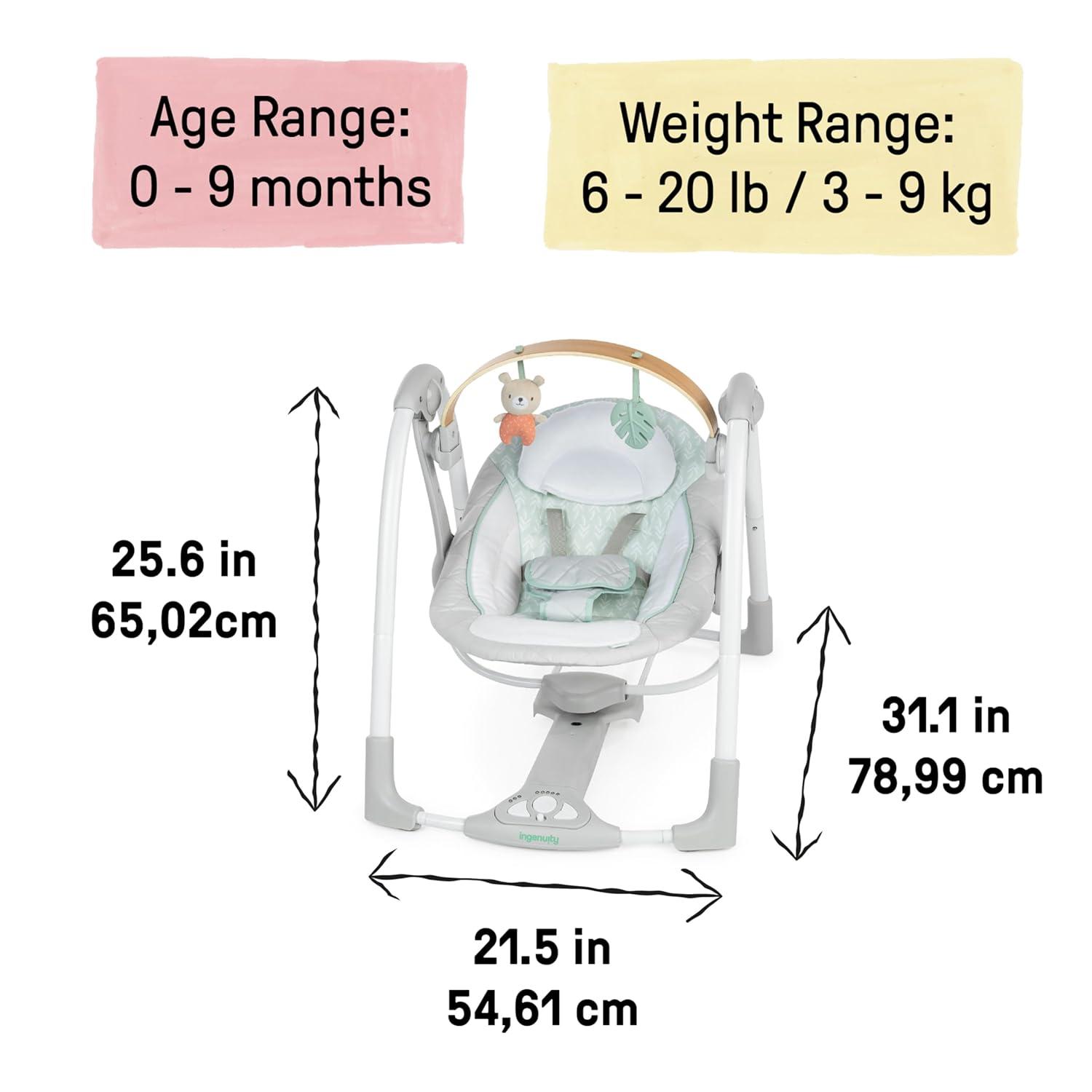 imageIngenuity ConvertMe 2in1 Compact Portable Automatic Baby Swing ampamp Infant Seat BatterySaving Vibrations Nature Sounds 09 Months 620 lbs WimberlyCozy Spot