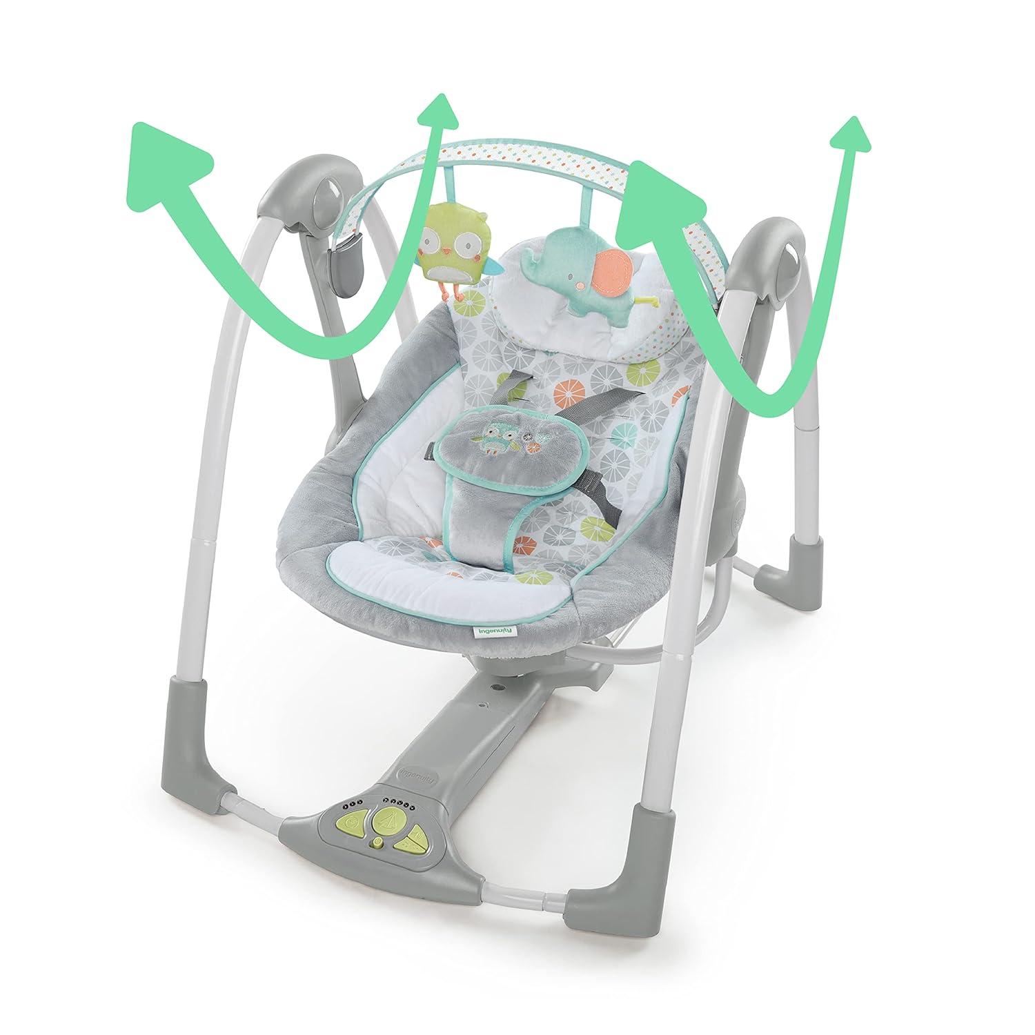 imageIngenuity ConvertMe 2in1 Compact Portable Automatic Baby Swing ampamp Infant Seat BatterySaving Vibrations Nature Sounds 09 Months 620 lbs WimberlyHugs and Hoots