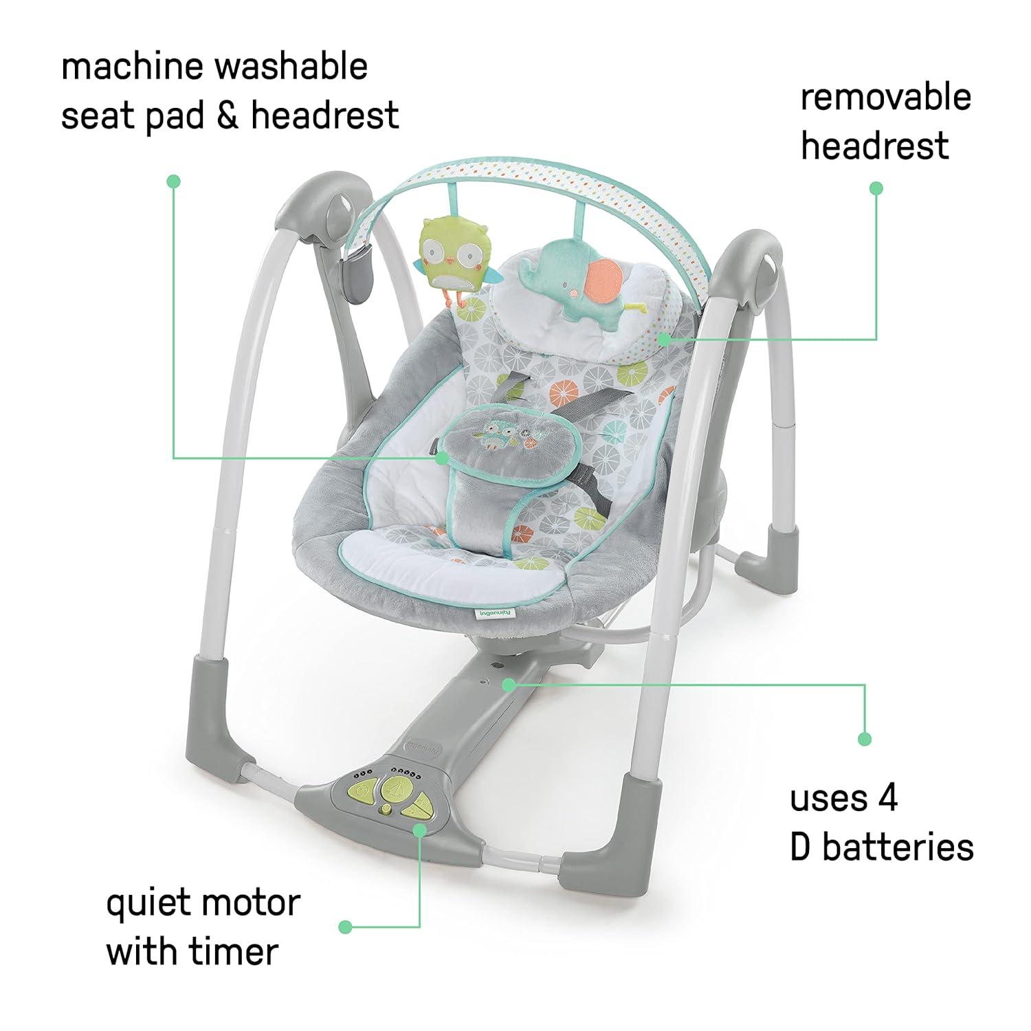 imageIngenuity ConvertMe 2in1 Compact Portable Automatic Baby Swing ampamp Infant Seat BatterySaving Vibrations Nature Sounds 09 Months 620 lbs WimberlyHugs and Hoots