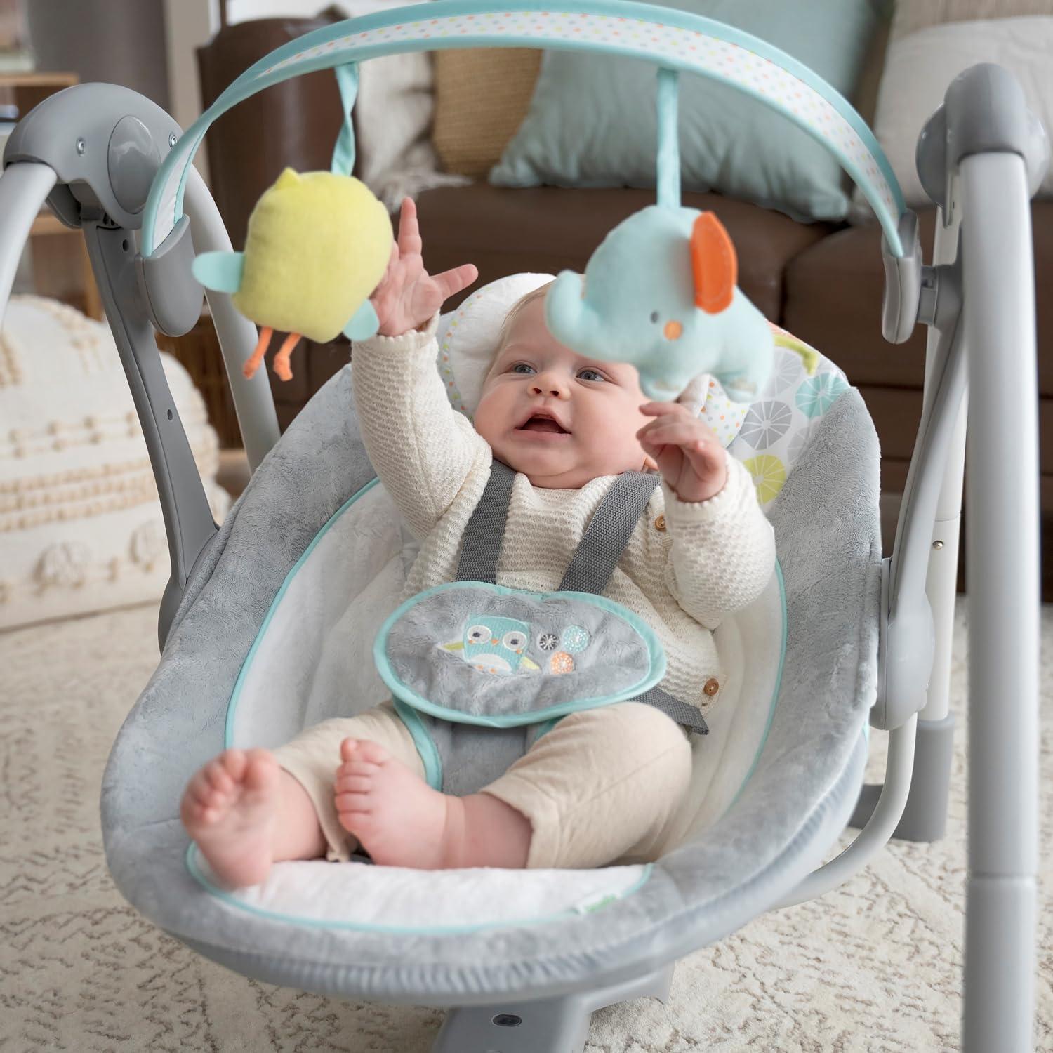 imageIngenuity ConvertMe 2in1 Compact Portable Automatic Baby Swing ampamp Infant Seat BatterySaving Vibrations Nature Sounds 09 Months 620 lbs WimberlyHugs and Hoots