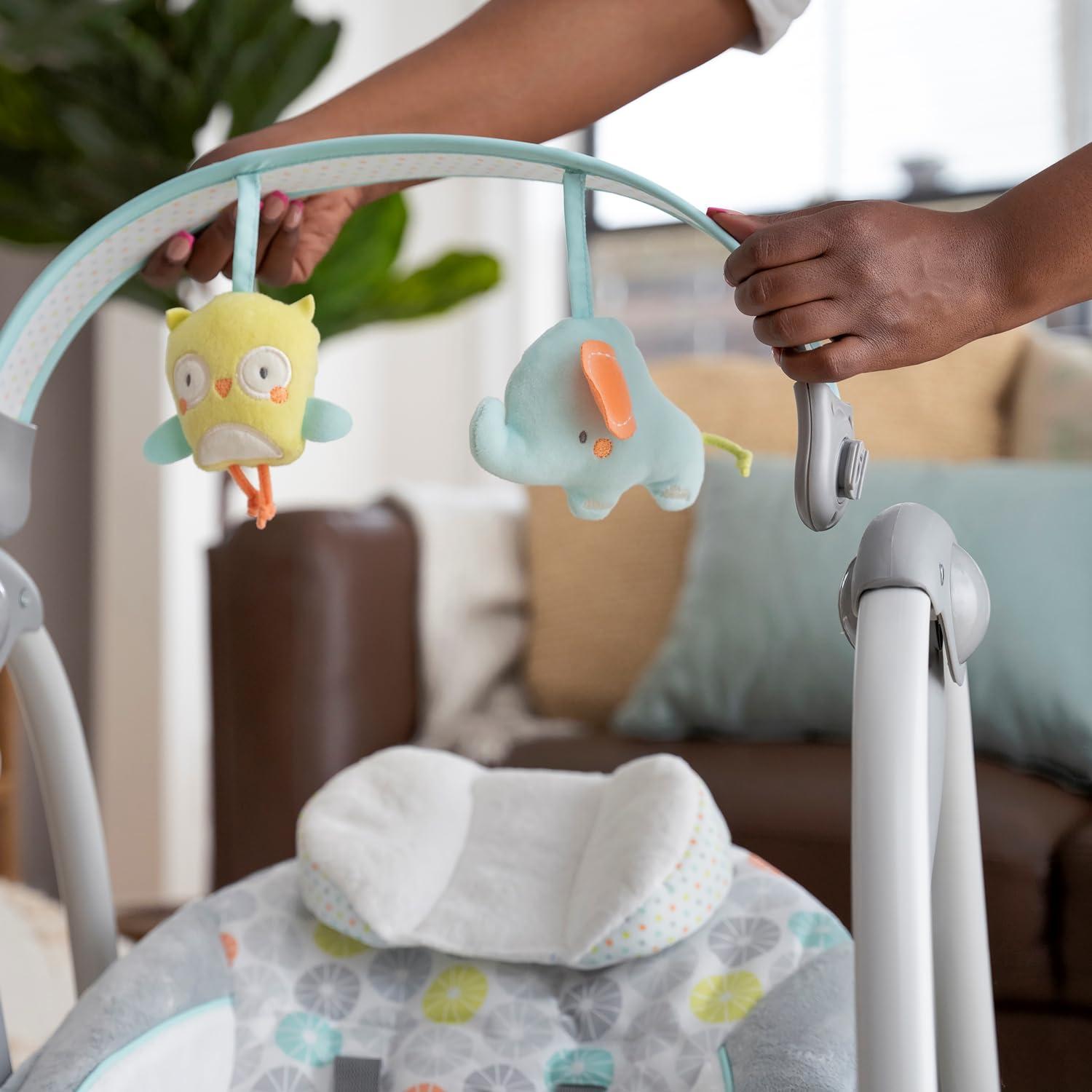 imageIngenuity ConvertMe 2in1 Compact Portable Automatic Baby Swing ampamp Infant Seat BatterySaving Vibrations Nature Sounds 09 Months 620 lbs WimberlyHugs and Hoots