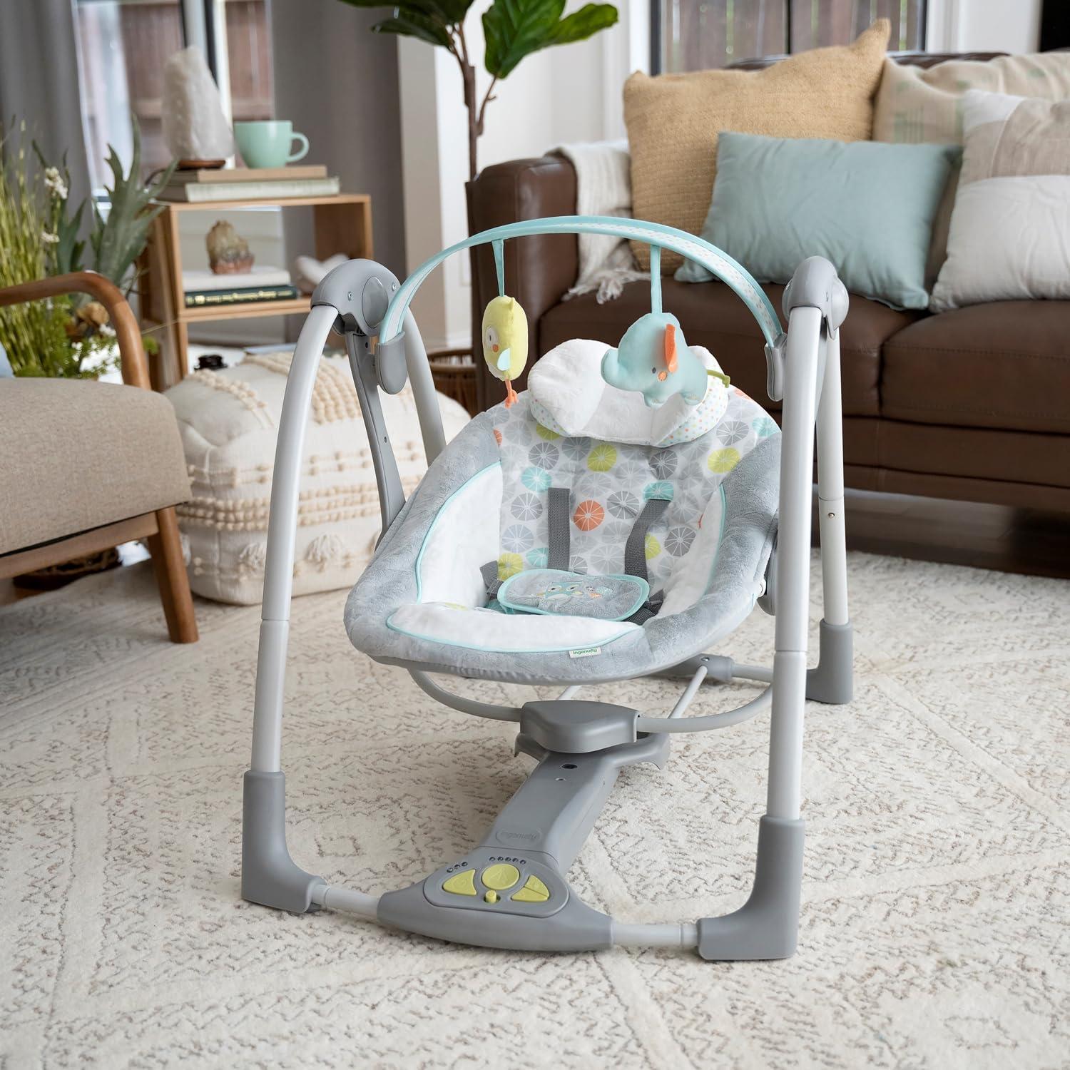 imageIngenuity ConvertMe 2in1 Compact Portable Automatic Baby Swing ampamp Infant Seat BatterySaving Vibrations Nature Sounds 09 Months 620 lbs WimberlyHugs and Hoots