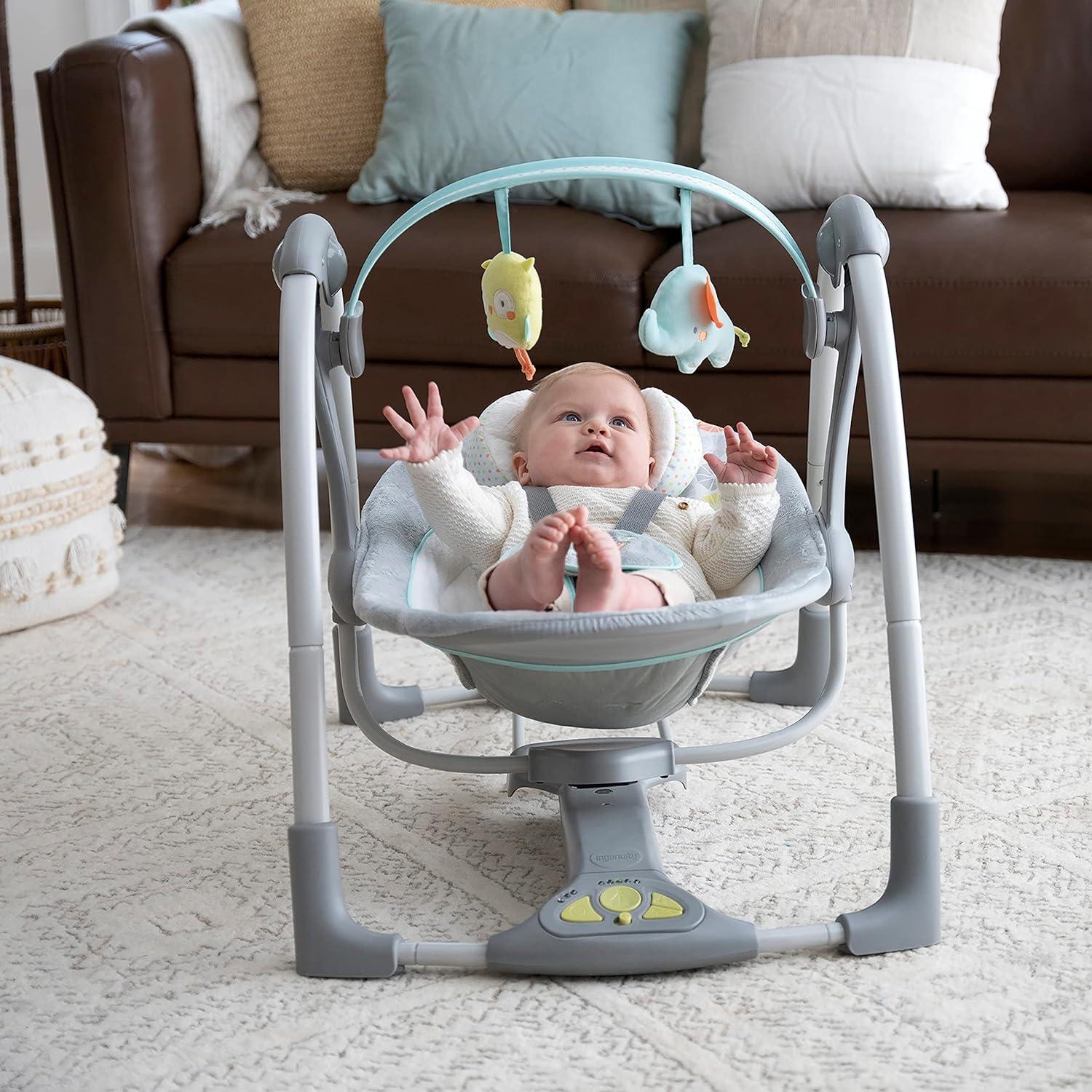 imageIngenuity ConvertMe 2in1 Compact Portable Automatic Baby Swing ampamp Infant Seat BatterySaving Vibrations Nature Sounds 09 Months 620 lbs WimberlyHugs and Hoots