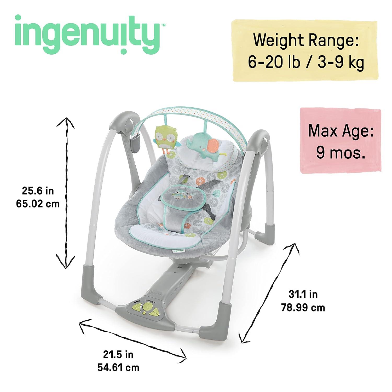 imageIngenuity ConvertMe 2in1 Compact Portable Automatic Baby Swing ampamp Infant Seat BatterySaving Vibrations Nature Sounds 09 Months 620 lbs WimberlyHugs and Hoots