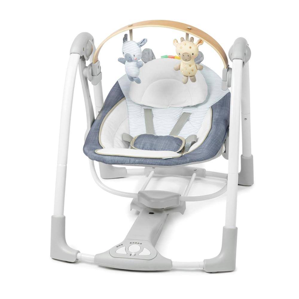 imageIngenuity ConvertMe 2in1 Compact Portable Automatic Baby Swing ampamp Infant Seat BatterySaving Vibrations Nature Sounds 09 Months 620 lbs WimberlyChambray