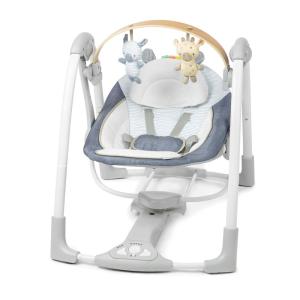 Ingenuity ConvertMe 2-in-1 Compact Portable Automatic Baby Swing & Infant Seat, Battery-Saving Vibrations, Nature Sounds, 0-9 Months 6-20 lbs (Wimberly)(Chambray)