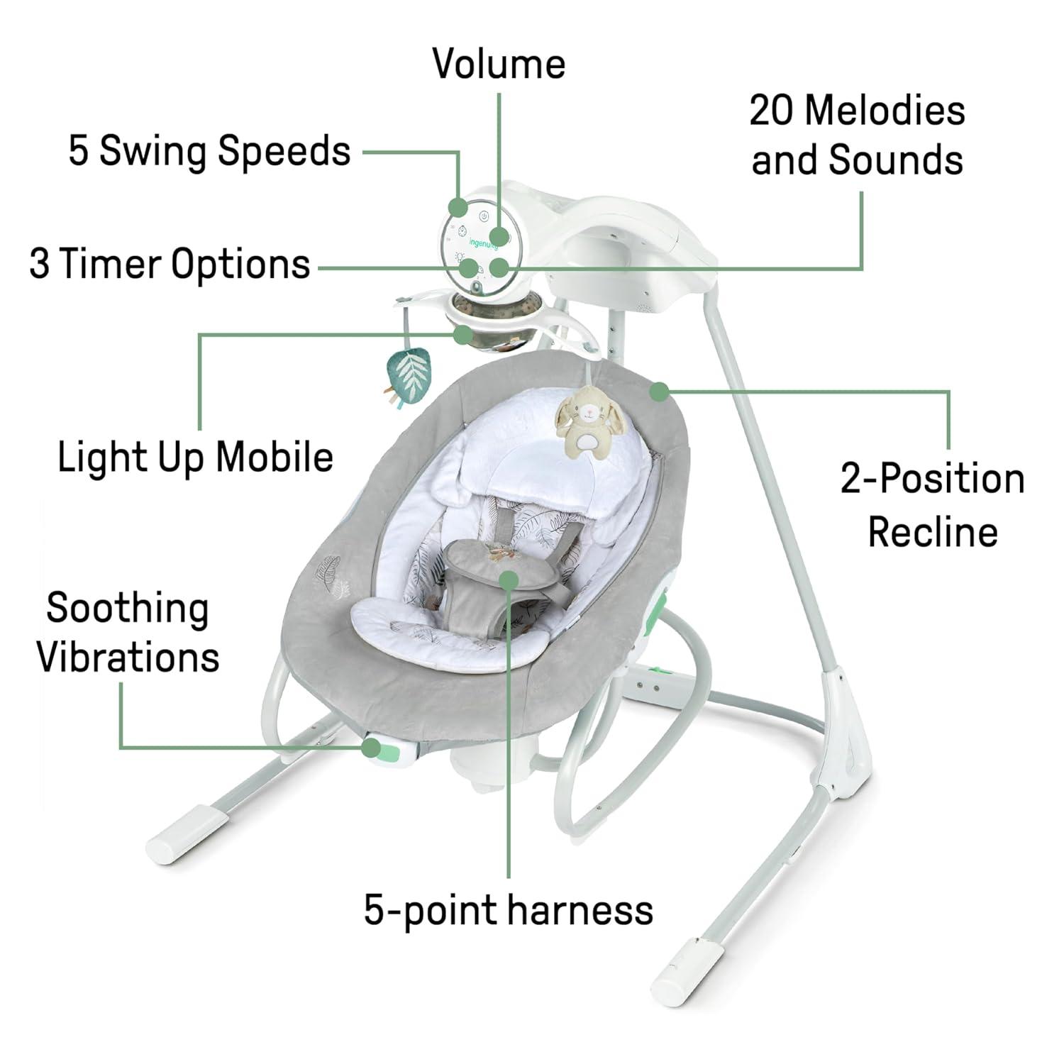 imageIngenuity InLighten 2in1 Baby Swing ampamp Rocker with Vibrations Swivel Seat EasyFold Sounds ampamp Lights 09 Months Up to 20 lbs SpruceRemy