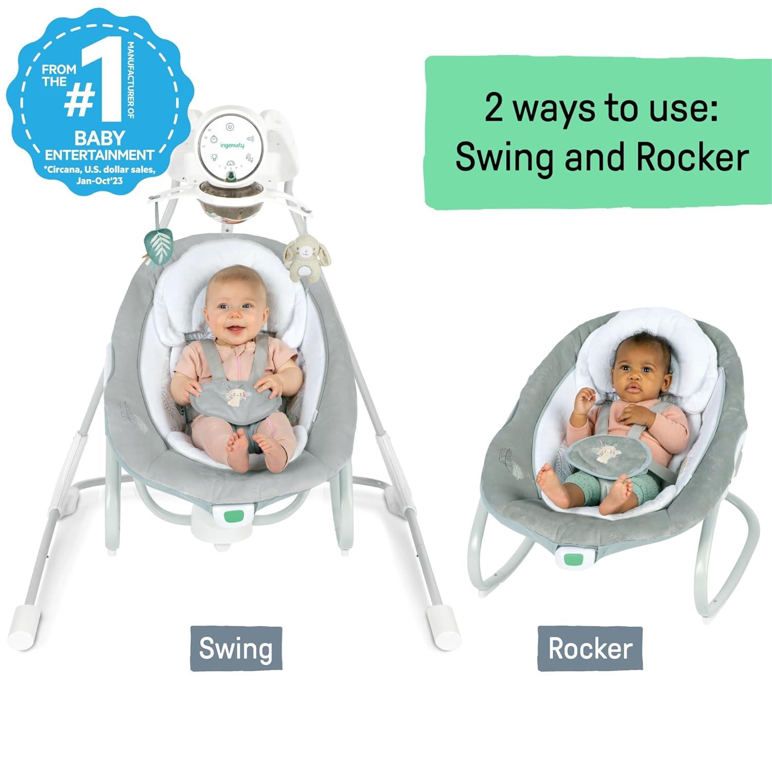 imageIngenuity InLighten 2in1 Baby Swing ampamp Rocker with Vibrations Swivel Seat EasyFold Sounds ampamp Lights 09 Months Up to 20 lbs SpruceRemy