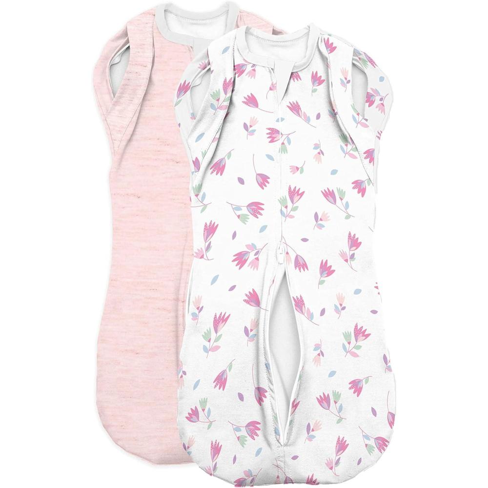 imageSwaddleMe Arms Free Convertible Pod  Size Large 36 Months 2Pack Tumbling Tulips Zipup Baby Swaddle Helps Transition to Arms Out Sleep for Safe Rolling and SelfSoothingTumbling Tulips