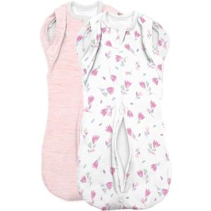 SwaddleMe Arms Free Convertible Pod – Size Large, 3-6 Months, 2-Pack (Tumbling Tulips) Zip-up Baby Swaddle Helps Transition to Arms Out Sleep for Safe Rolling and Self-Soothing(Tumbling Tulips)