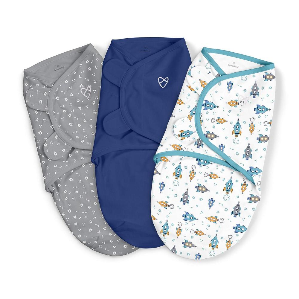imageSwaddleMe by Ingenuity Original Swaddle 100 Cotton Improves Sleep amp Calms Startle Reflex 36 Months 1418 lbs 10 TOG 3Pack Baby Swaddle Blanket  MountaineerBlueGrayWhite