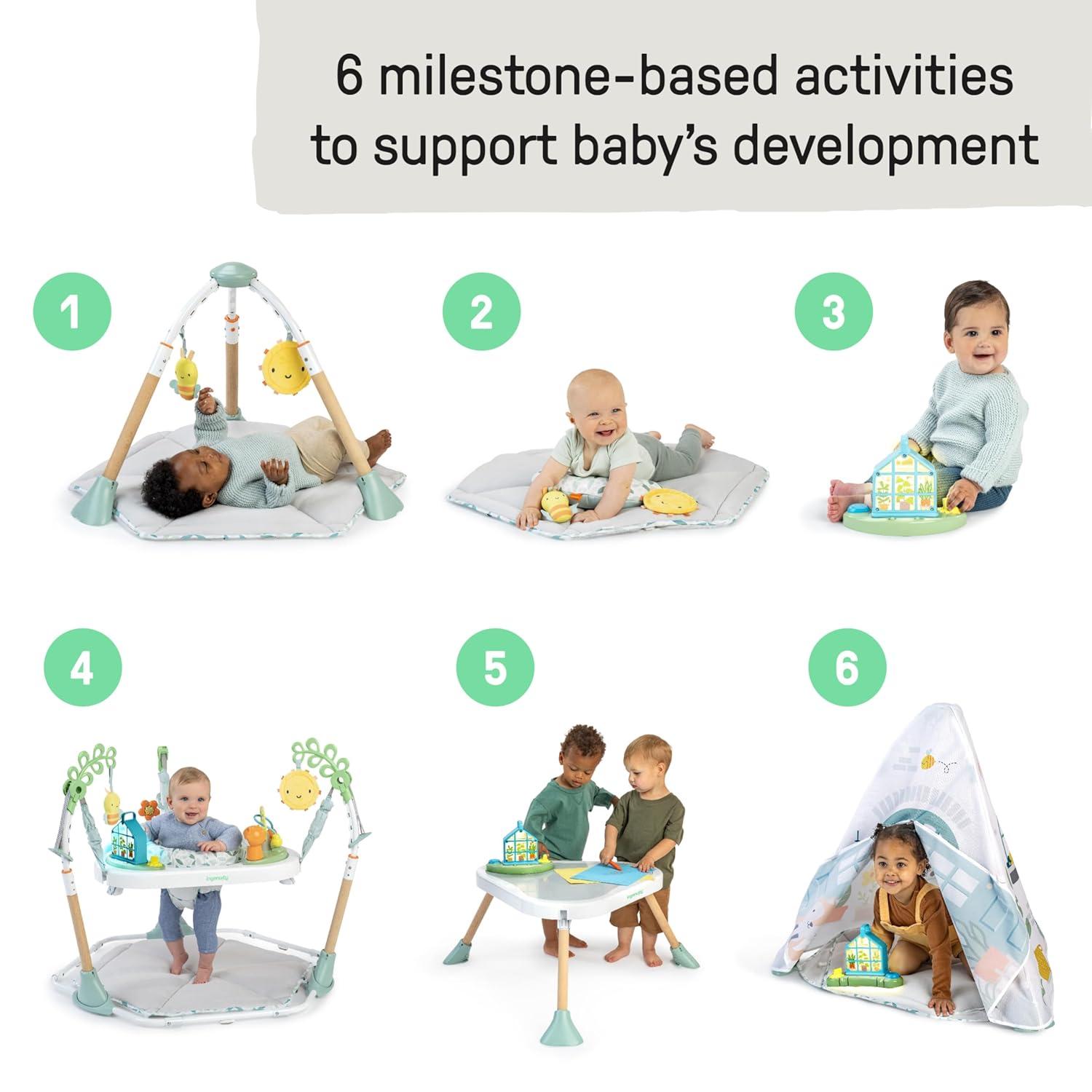 imageIngenuity TummytoToes 6in1 Milestone Center Play Gym Foldable Mat Music and Nature Sounds Lights Activity Jumper Table Playhouse for Ages 048 Months