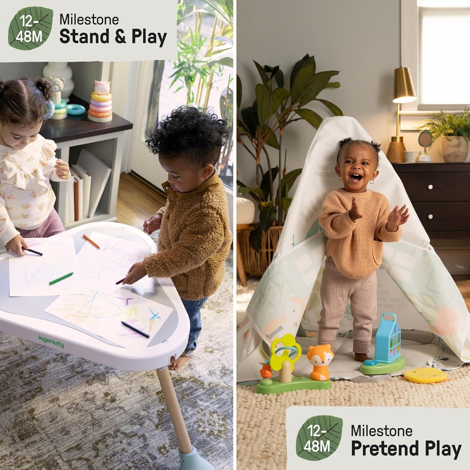 imageIngenuity TummytoToes 6in1 Milestone Center Play Gym Foldable Mat Music and Nature Sounds Lights Activity Jumper Table Playhouse for Ages 048 Months