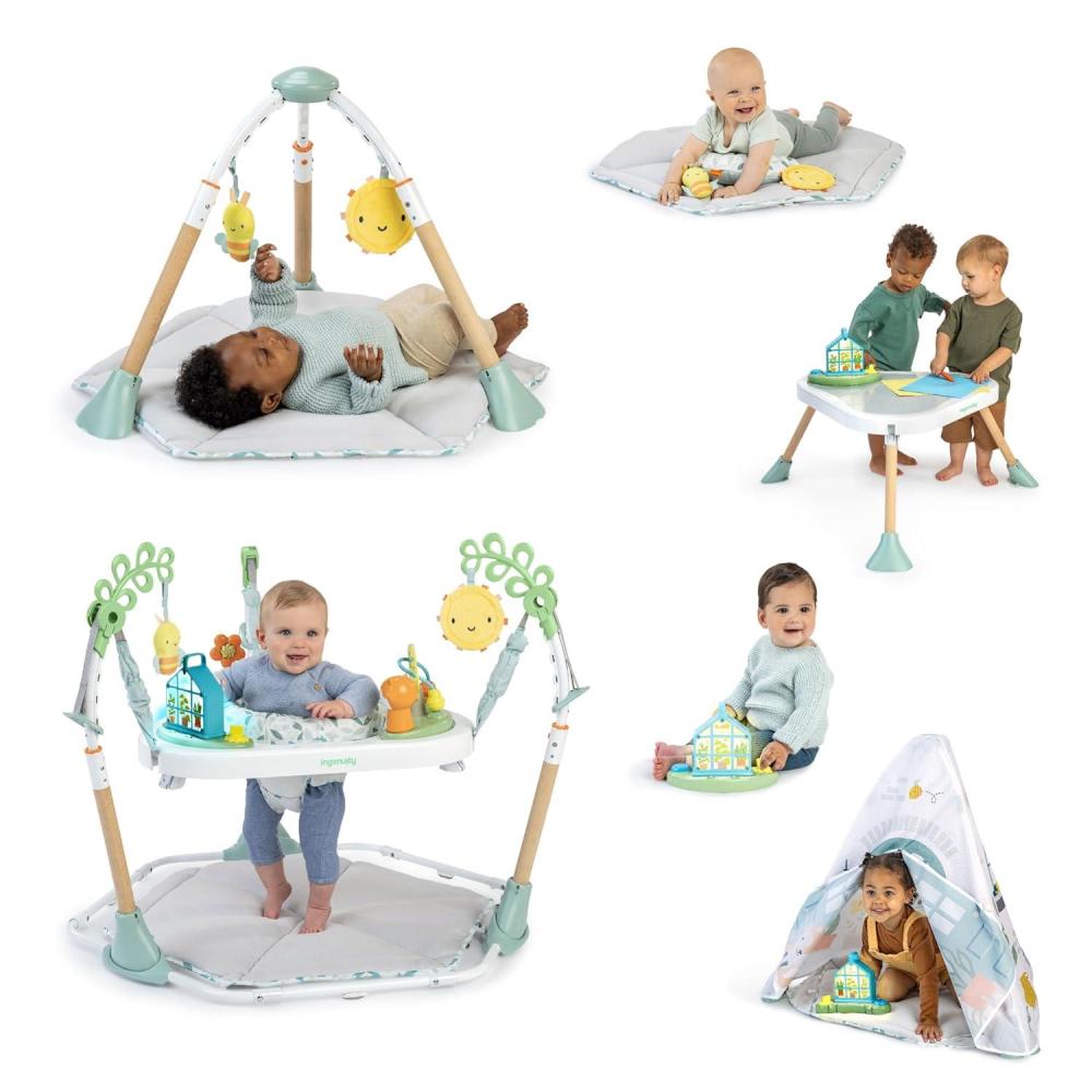 imageIngenuity TummytoToes 6in1 Milestone Center Play Gym Foldable Mat Music and Nature Sounds Lights Activity Jumper Table Playhouse for Ages 048 Months
