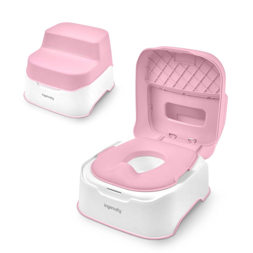 imageIngenuity Prepare to Potty 3in1 System  Potty Training Toilet Topper Step Stool Easy Setup for Toddlers Ages 18 MonthsPink