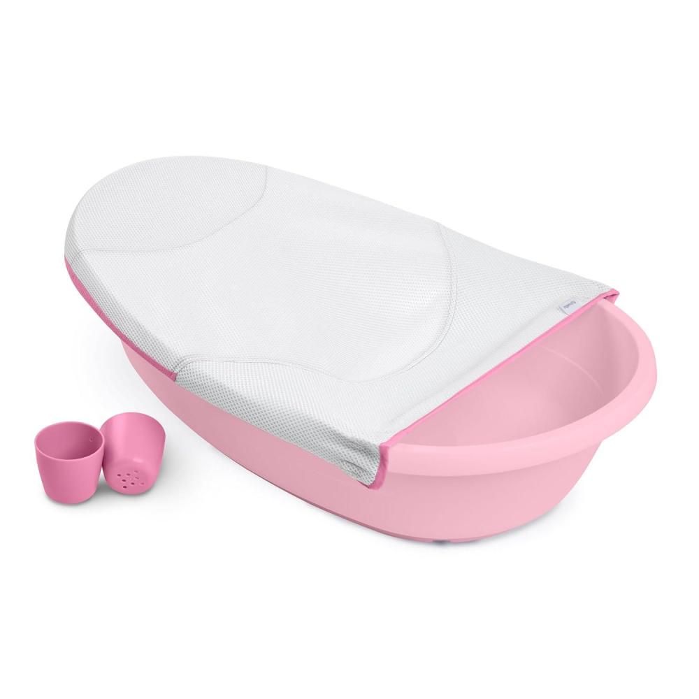 imageIngenuity Room to Soak 4in1 Baby Bath Tub in Pink Newborn to Toddler Adjustable Full Coverage Sling Supportive Seat Includes 2 Pour amp Rinse Cups Easy Release Drain Plug 0MPink