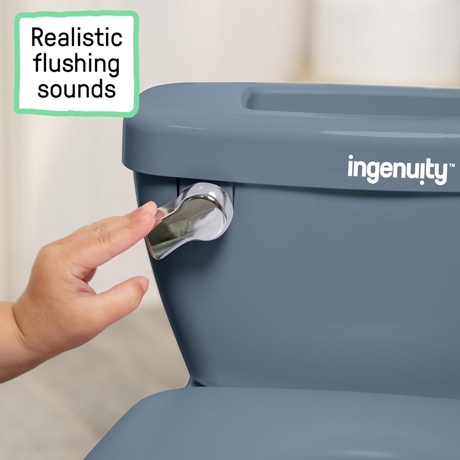 imageIngenuity My Size Potty Pro 2in1 Potty Training Toilet Floor Potty with Removable Potty Seat for Standard Toilets Realistic Flushing Sound For Toddlers Ages 18 months Up to 50 lbBlue