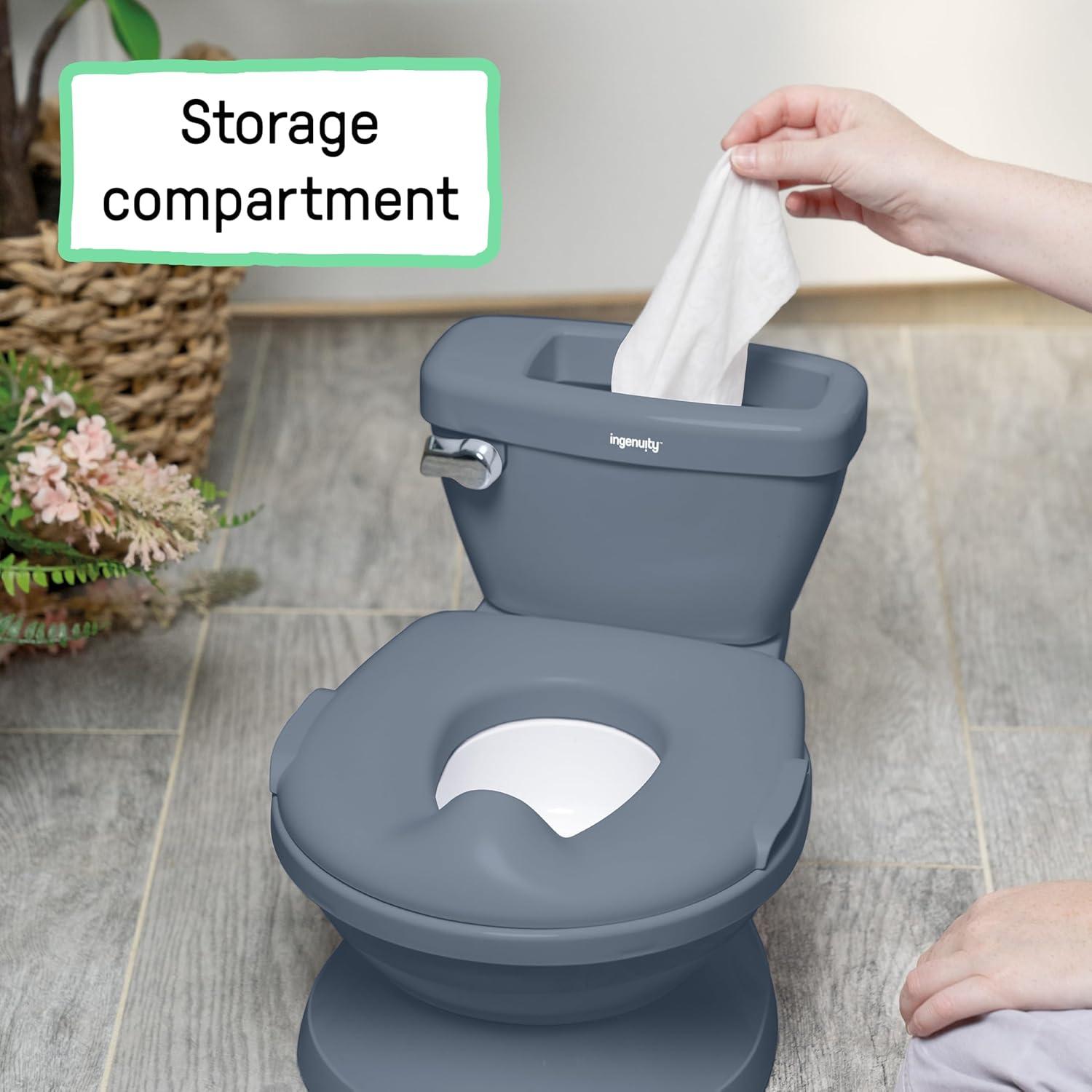 imageIngenuity My Size Potty Pro 2in1 Potty Training Toilet Floor Potty with Removable Potty Seat for Standard Toilets Realistic Flushing Sound For Toddlers Ages 18 months Up to 50 lbBlue