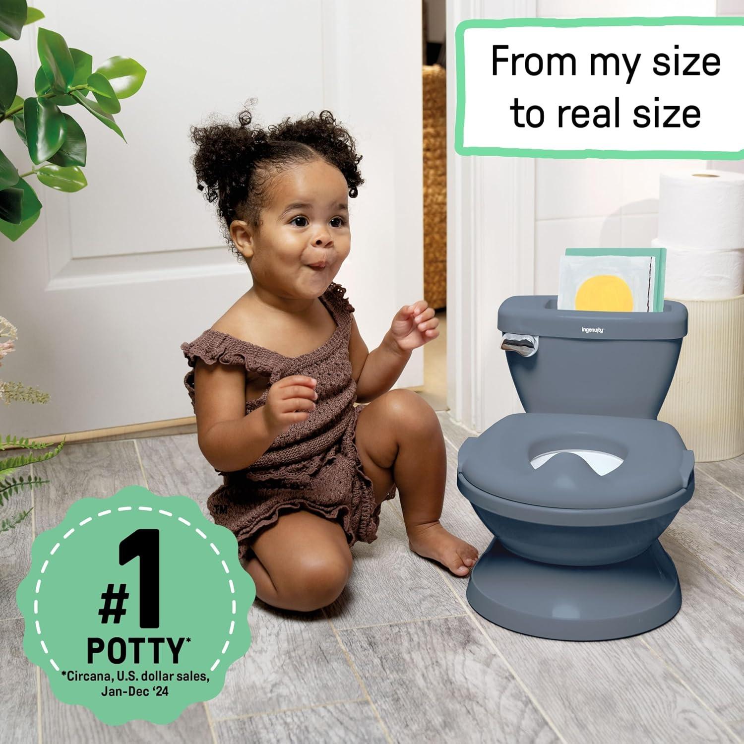 imageIngenuity My Size Potty Pro 2in1 Potty Training Toilet Floor Potty with Removable Potty Seat for Standard Toilets Realistic Flushing Sound For Toddlers Ages 18 months Up to 50 lbBlue