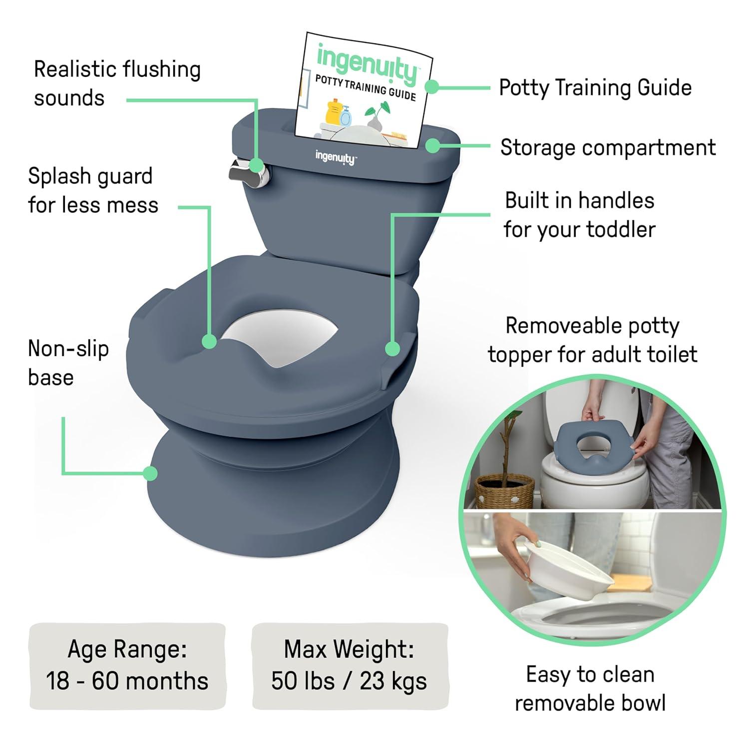 imageIngenuity My Size Potty Pro 2in1 Potty Training Toilet Floor Potty with Removable Potty Seat for Standard Toilets Realistic Flushing Sound For Toddlers Ages 18 months Up to 50 lbBlue