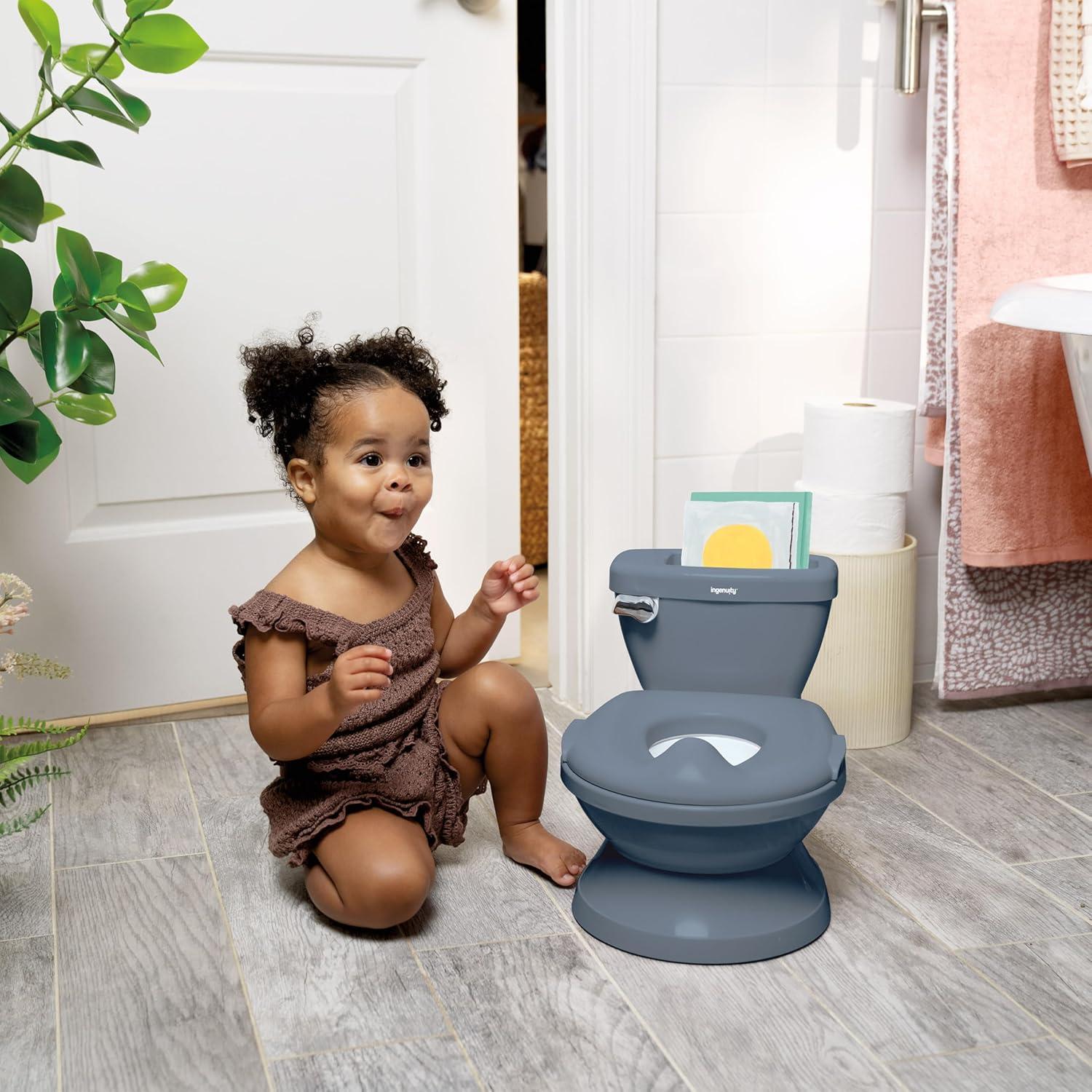 imageIngenuity My Size Potty Pro 2in1 Potty Training Toilet Floor Potty with Removable Potty Seat for Standard Toilets Realistic Flushing Sound For Toddlers Ages 18 months Up to 50 lbBlue