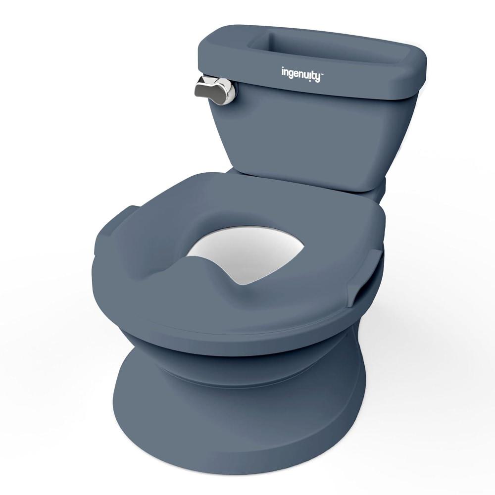 imageIngenuity My Size Potty Pro 2in1 Potty Training Toilet Floor Potty with Removable Potty Seat for Standard Toilets Realistic Flushing Sound For Toddlers Ages 18 months Up to 50 lbBlue