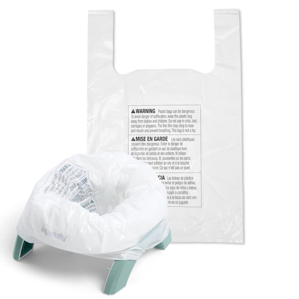 imageIngenuity My Travel Potty 2in1 Baby and Toddler Portable Potty Seat amp Potty Ring Lightweight Foldable Includes Travel Bag amp 3 Disposable Liners NeutralPotty Liners