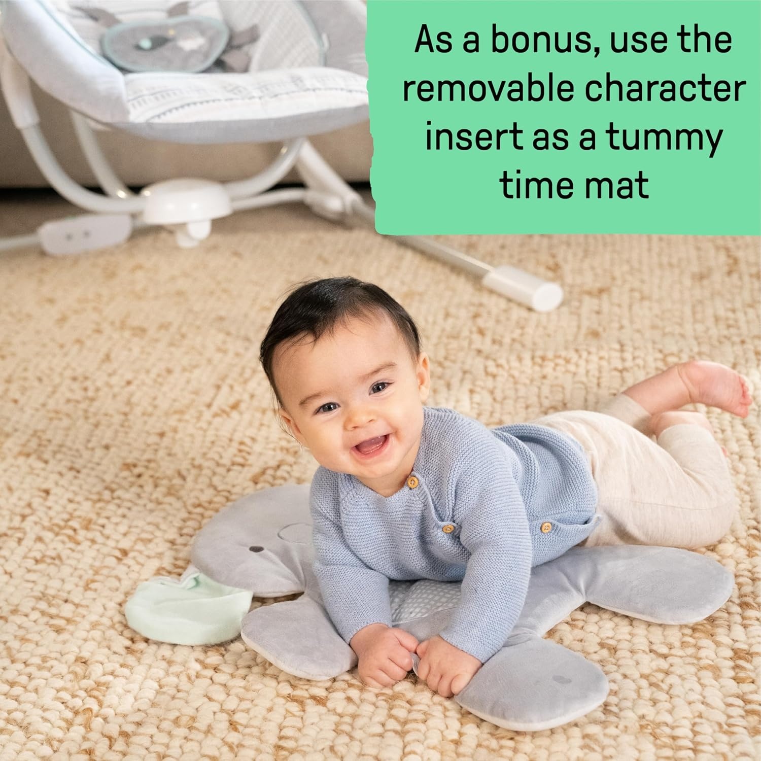 imageIngenuity InLighten Baby Swing 3in1 Bounce Sway amp Stationary Seat Bluetooth Music LightUp Canopy Remote Control Vibrations 5Point Harness Pebble ShoreVan The Elephant