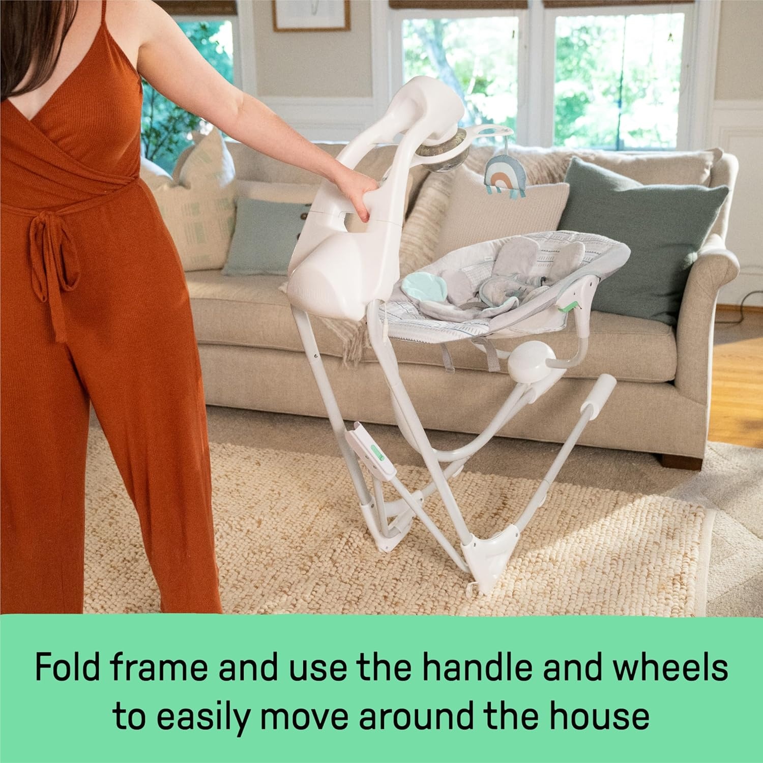 imageIngenuity InLighten Baby Swing 3in1 Bounce Sway amp Stationary Seat Bluetooth Music LightUp Canopy Remote Control Vibrations 5Point Harness Pebble ShoreVan The Elephant