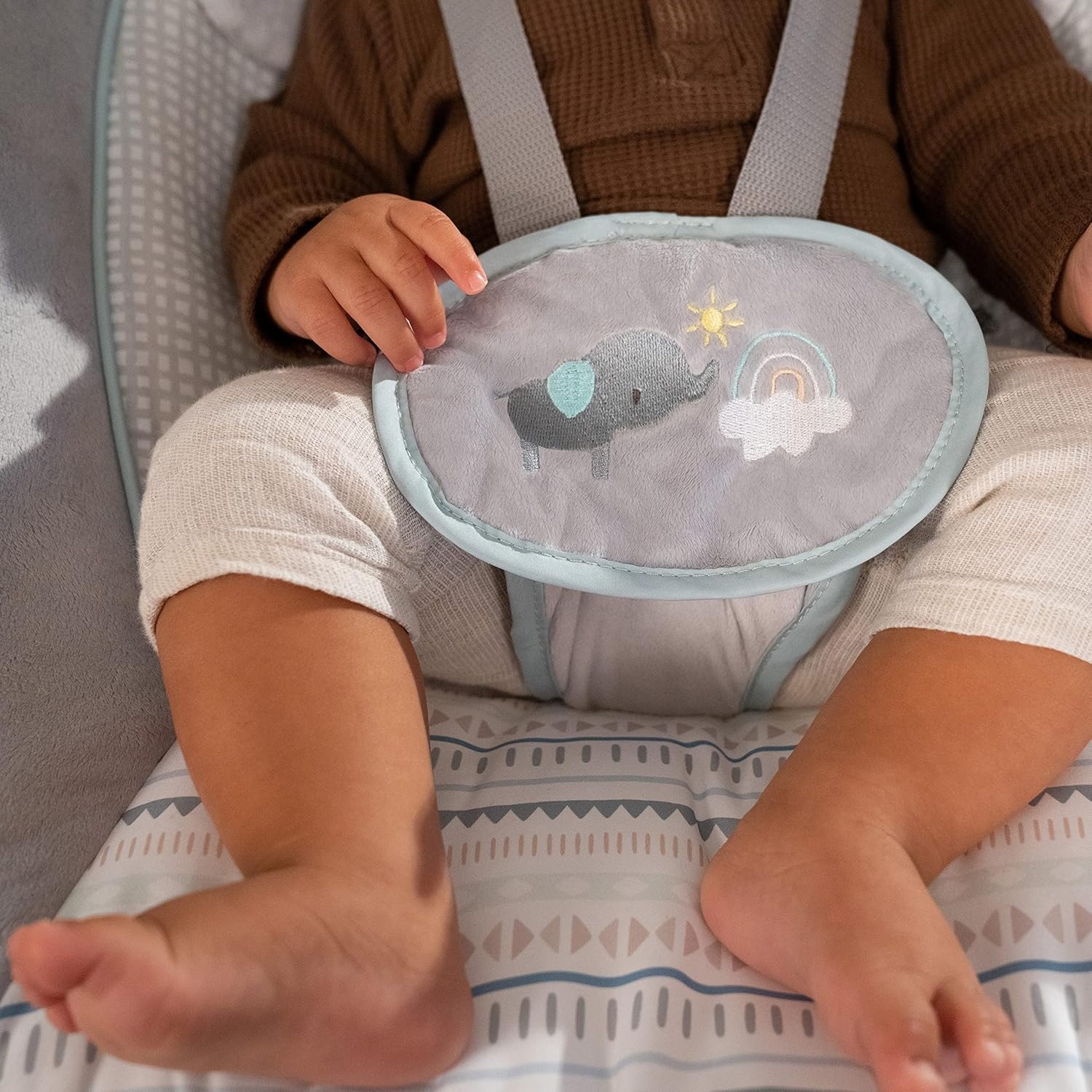 imageIngenuity InLighten Baby Swing 3in1 Bounce Sway amp Stationary Seat Bluetooth Music LightUp Canopy Remote Control Vibrations 5Point Harness Pebble ShoreVan The Elephant