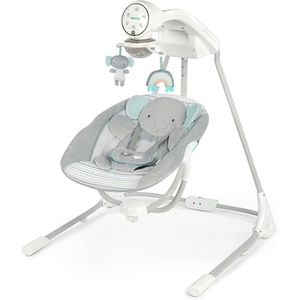 Ingenuity InLighten Baby Swing, 3-in-1 Bounce, Sway & Stationary Seat, Bluetooth Music, Light-Up Canopy, Remote Control, Vibrations, 5-Point Harness, Pebble Shore(Van The Elephant)