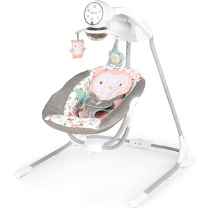Ingenuity InLighten Baby Swing, 3-in-1 Bounce, Sway & Stationary Seat, Bluetooth Music, Light-Up Canopy, Remote Control, Vibrations, 5-Point Harness, Pebble Shore(Nally Owl)