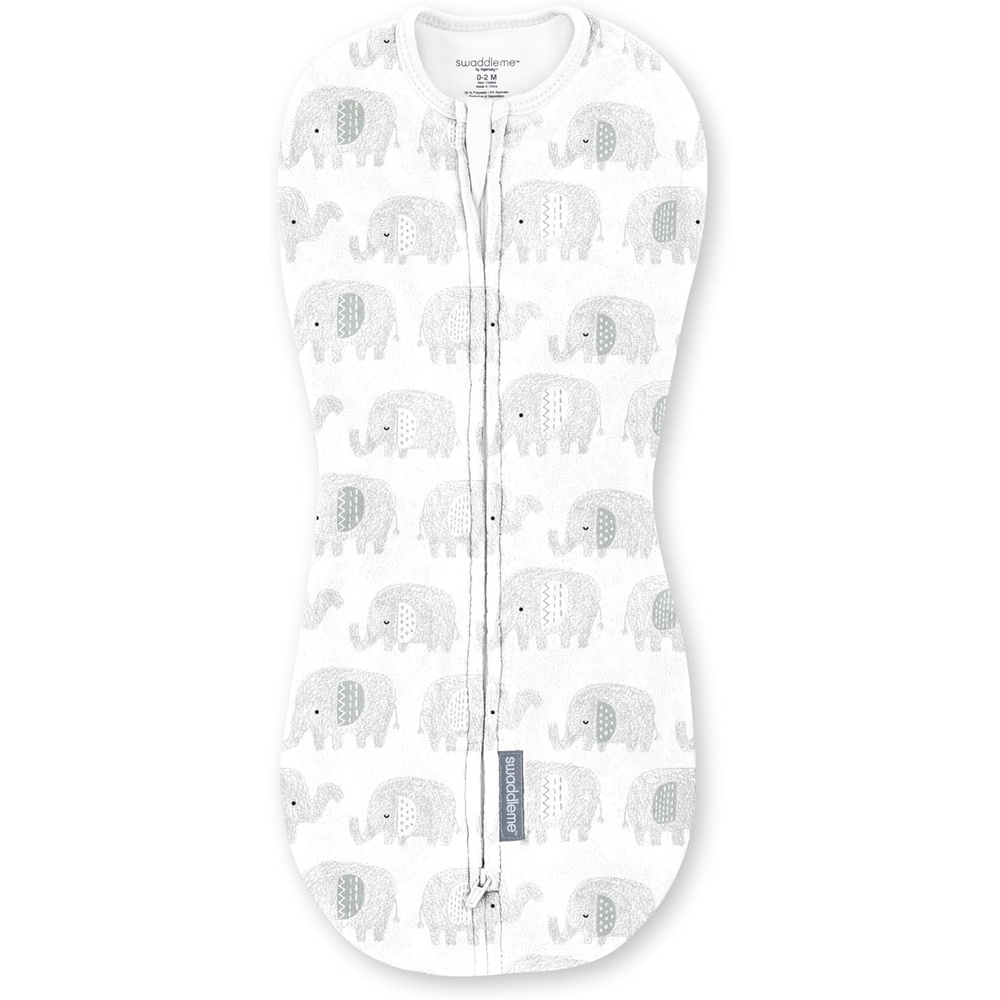 imageSwaddleMe by Ingenuity Compression Baby Swaddle Pod TwoWay Zipper for Easy Diaper Changes Improves Sleep amp Calms Startle Reflex 02 Months 10 TOG 1Pack  Flower ConfettiScribble Elephant