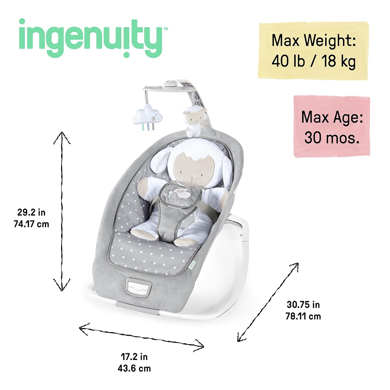 image:imageIngenuity Boutique Collection Plush Modern Baby Rocker amp Stationary Seat with Vibrations Easy Fold 030 Months Up to 40 lbs Bella TeddyCuddle Lamb