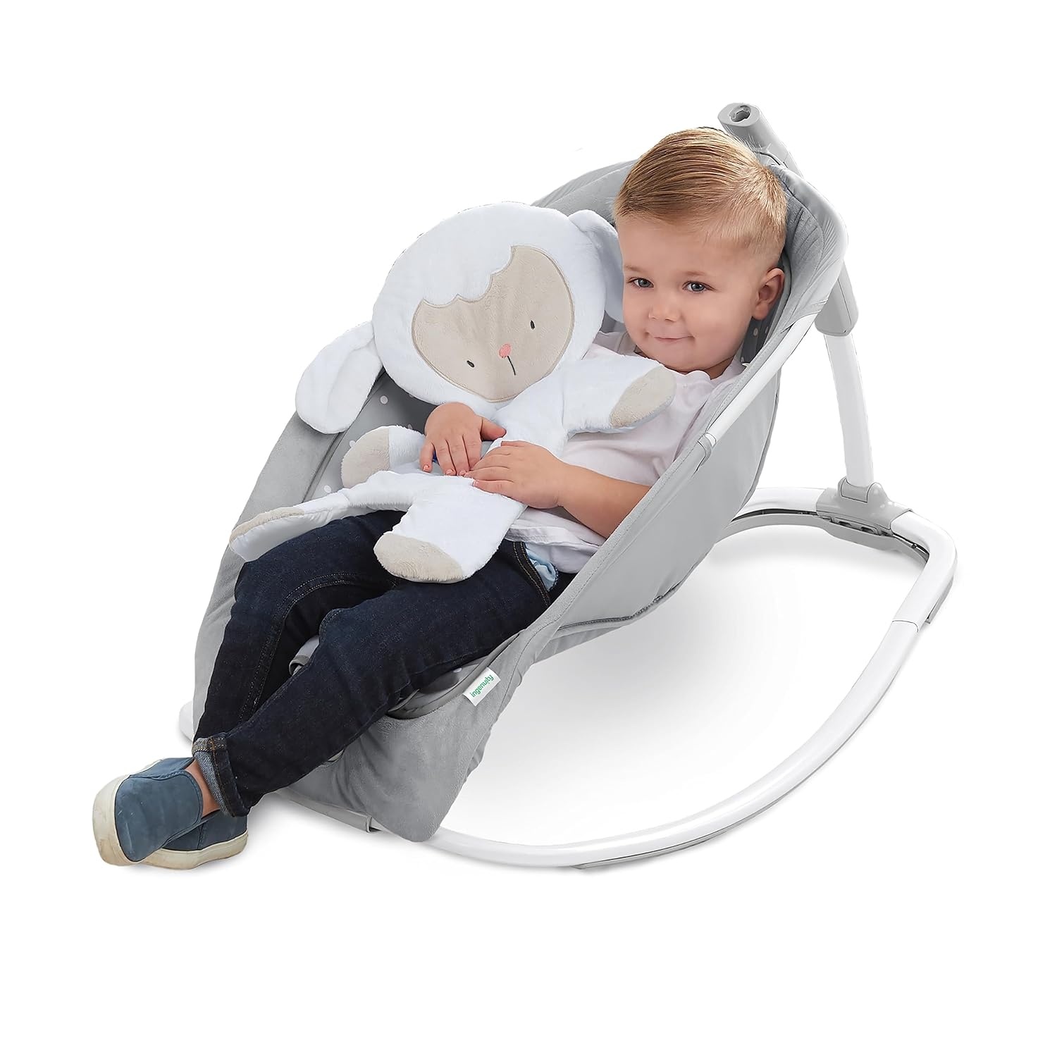 image:imageIngenuity Boutique Collection Plush Modern Baby Rocker amp Stationary Seat with Vibrations Easy Fold 030 Months Up to 40 lbs Bella TeddyCuddle Lamb