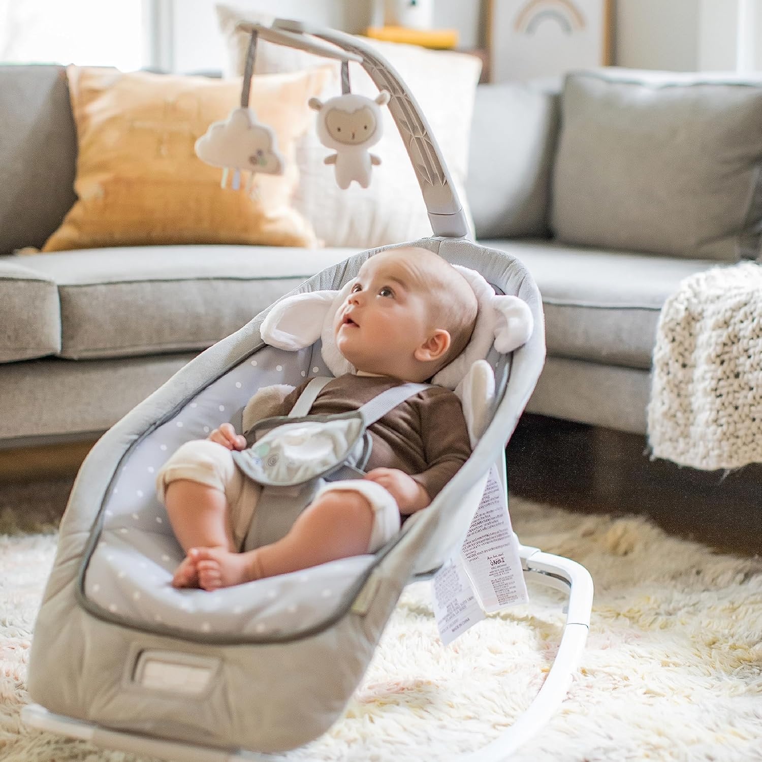 image:imageIngenuity Boutique Collection Plush Modern Baby Rocker amp Stationary Seat with Vibrations Easy Fold 030 Months Up to 40 lbs Bella TeddyCuddle Lamb