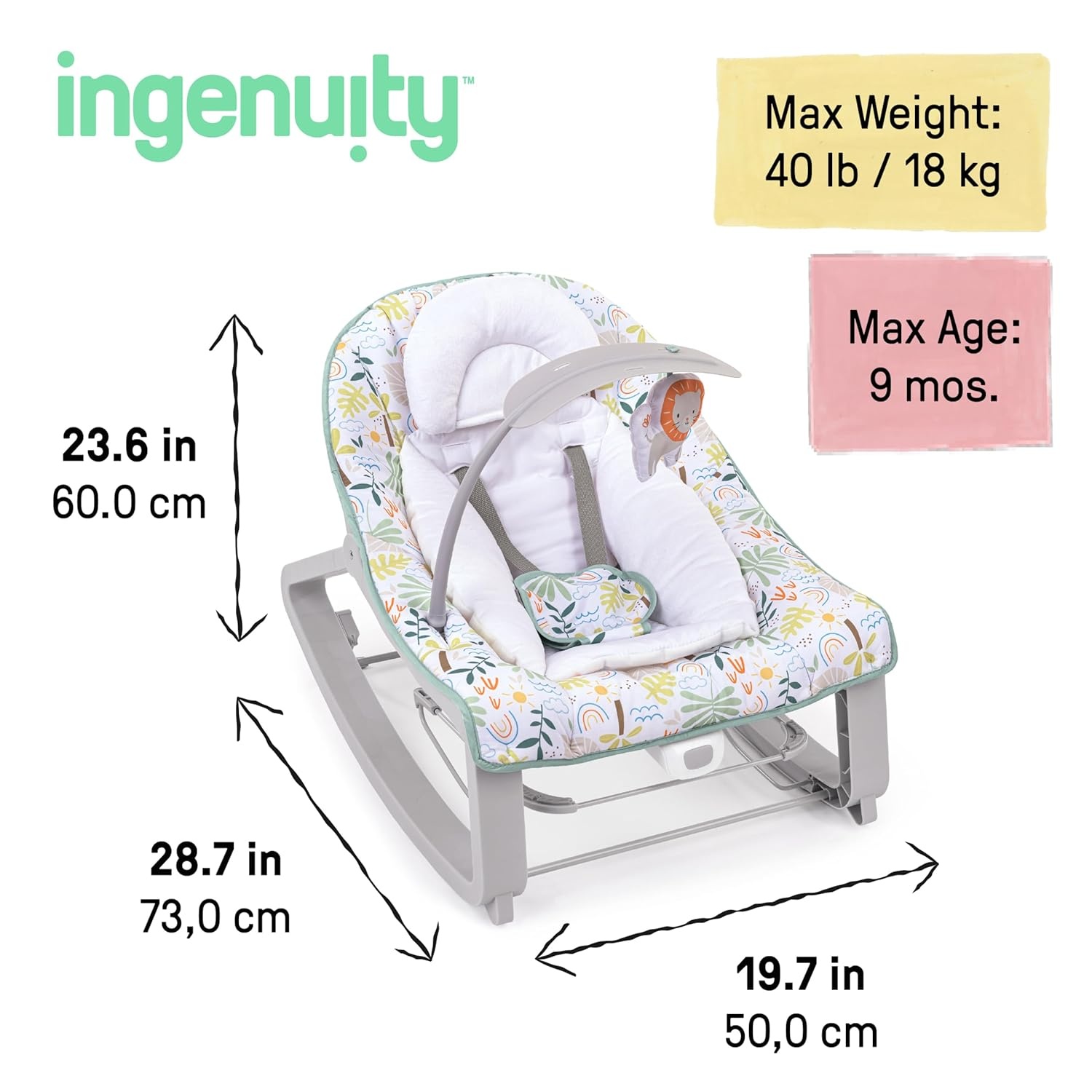 image:imageIngenuity Keep Cozy 3in1 Grow with Me Vibrating Baby Bouncer Seat amp Infant to Toddler Rocker Vibrations amp Toy Bar 030 Months Up to 40 lbs GreenMadi
