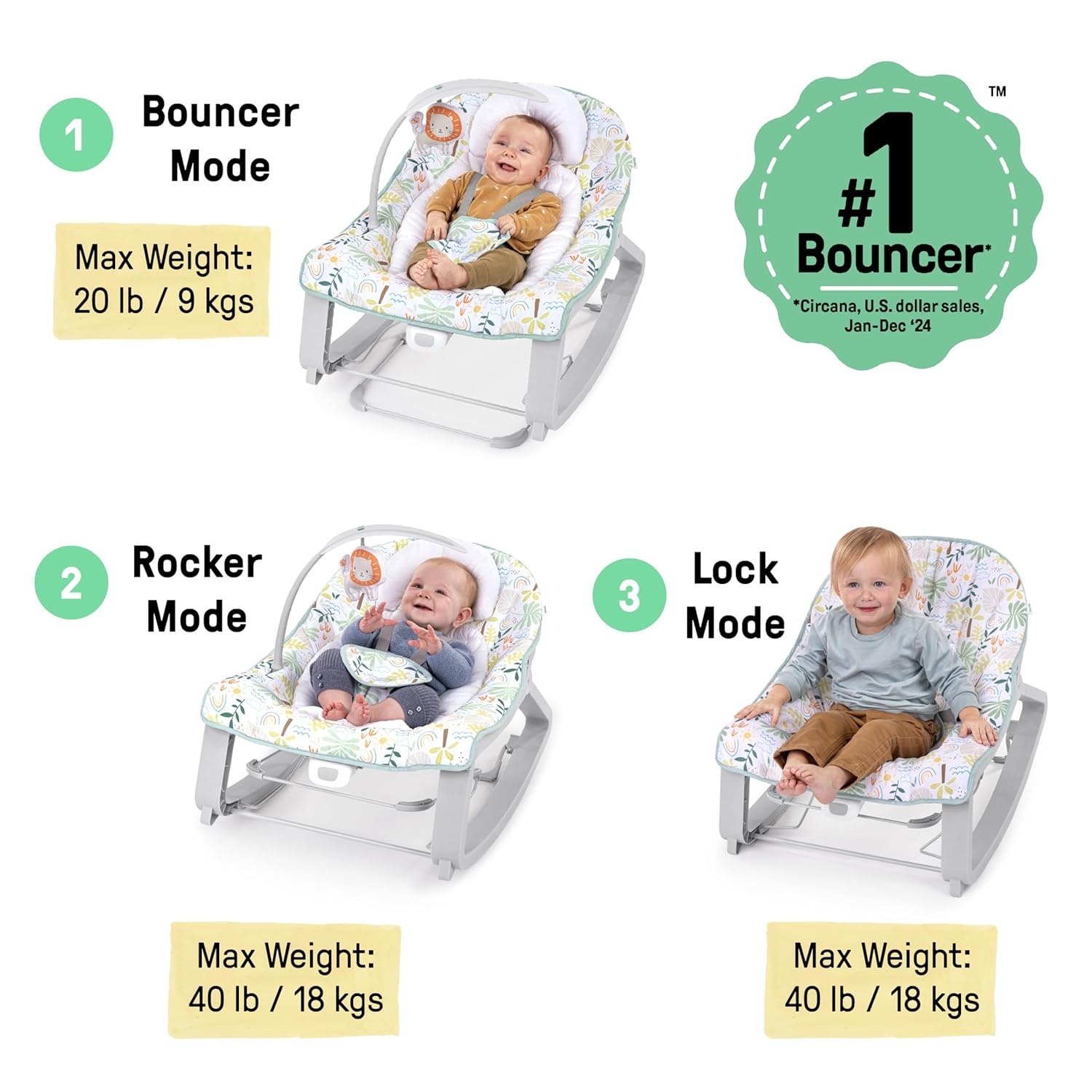 image:imageIngenuity Keep Cozy 3in1 Grow with Me Vibrating Baby Bouncer Seat amp Infant to Toddler Rocker Vibrations amp Toy Bar 030 Months Up to 40 lbs GreenMadi