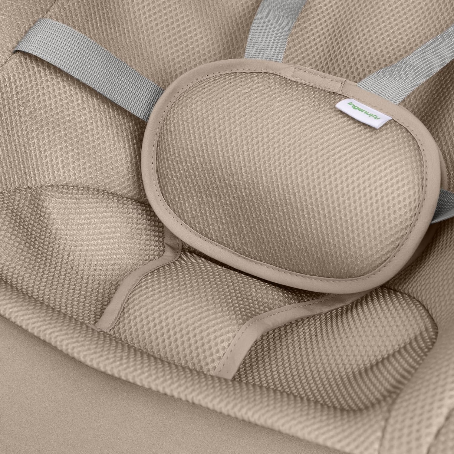image:imageIngenuity Nestle Vibrating Rocker Lightweight Foldable Infant Seat with Breathable Fabric 2Position Recline Mini Vibration Unit 5Point Harness Travel BagTan