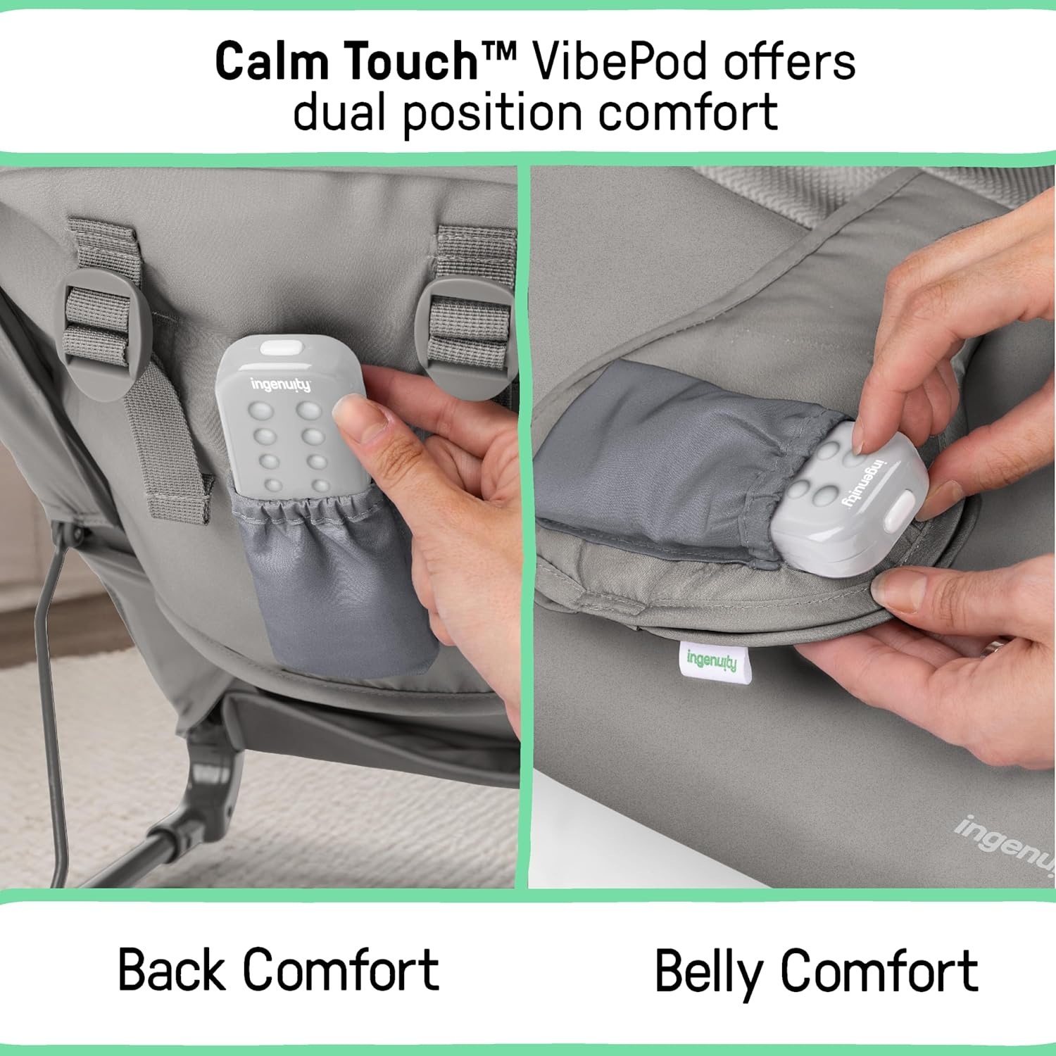 image:imageIngenuity Nestle Vibrating Rocker Lightweight Foldable Infant Seat with Breathable Fabric 2Position Recline Mini Vibration Unit 5Point Harness Travel BagGray