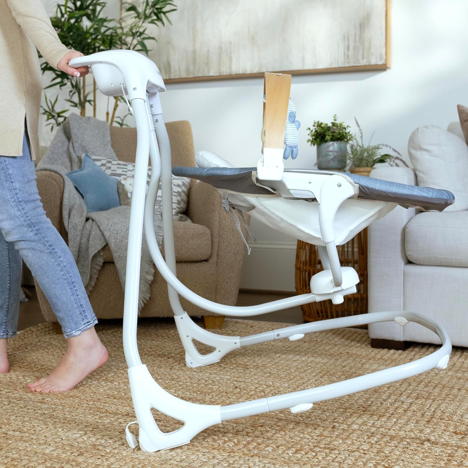 image:imageIngenuity SimpleComfort Compact Baby Swing Rotating Seat Swings in 3 Directions 6 Speeds 8 Melodies amp 3 Nature Sounds Ages 09 Months Up to 20 Pounds PinkChambray