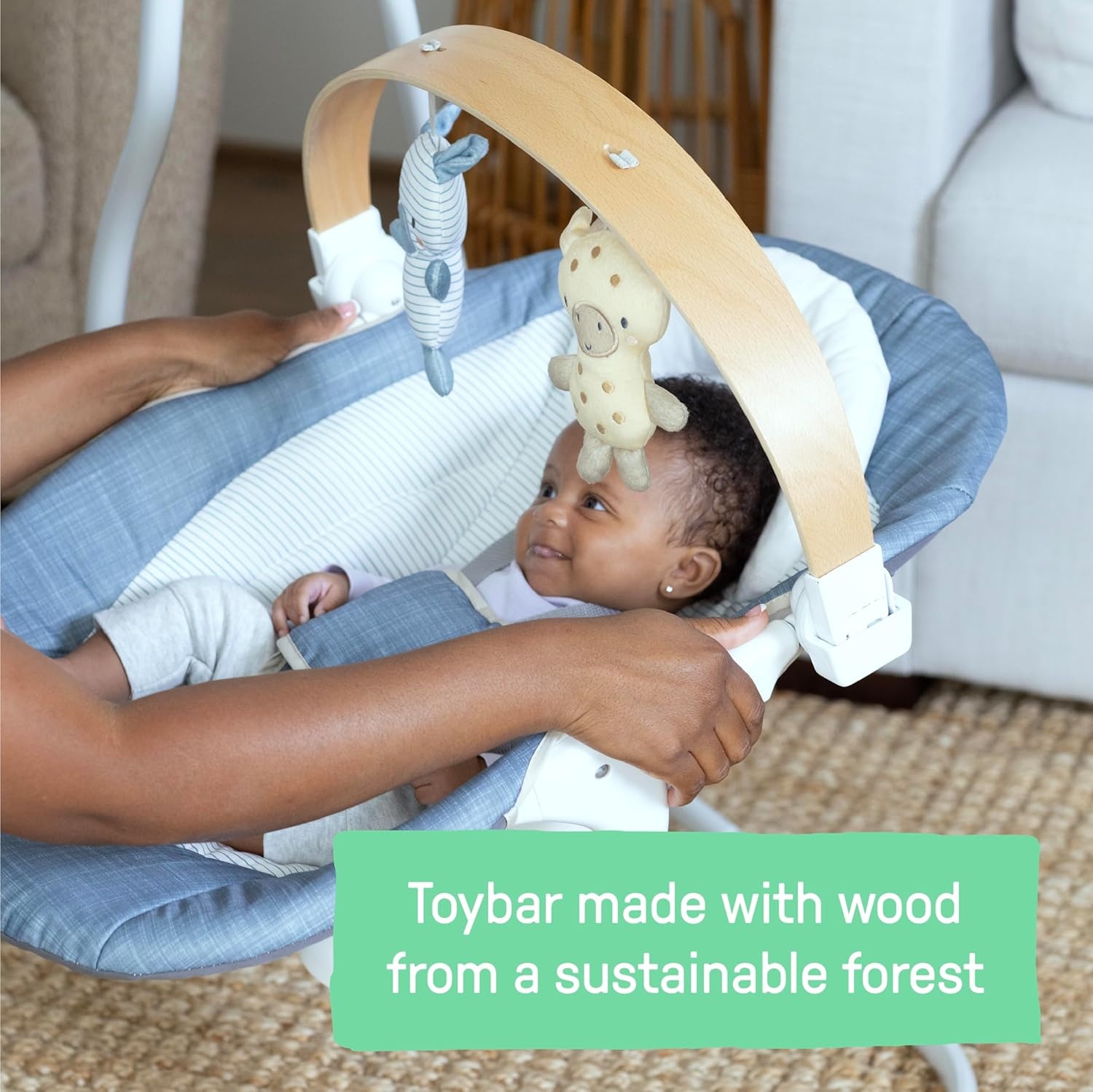 image:imageIngenuity SimpleComfort Compact Baby Swing Rotating Seat Swings in 3 Directions 6 Speeds 8 Melodies amp 3 Nature Sounds Ages 09 Months Up to 20 Pounds PinkChambray