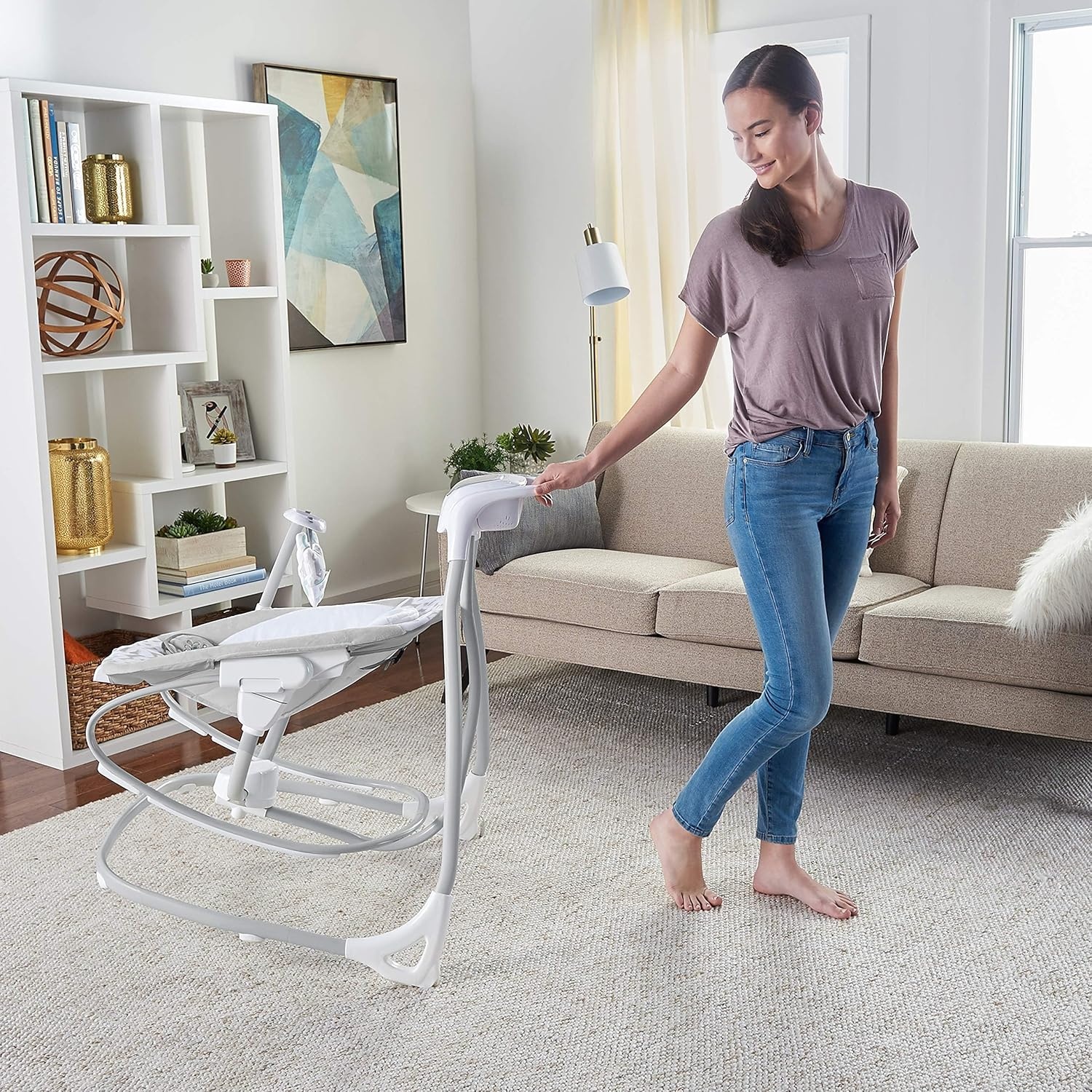 image:imageIngenuity SimpleComfort Compact Baby Swing Rotating Seat Swings in 3 Directions 6 Speeds 8 Melodies amp 3 Nature Sounds Ages 09 Months Up to 20 Pounds PinkRaylan