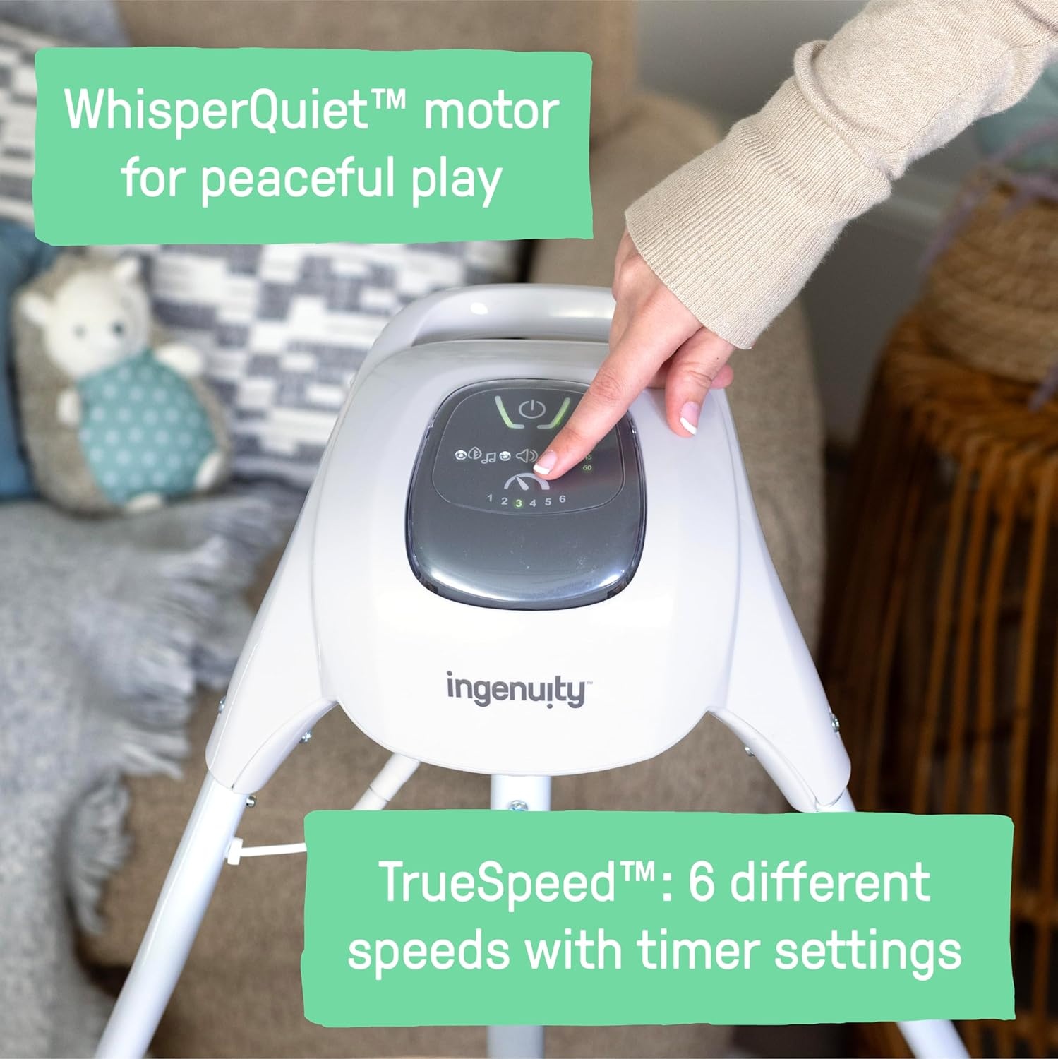 image:imageIngenuity SimpleComfort Compact Baby Swing Rotating Seat Swings in 3 Directions 6 Speeds 8 Melodies amp 3 Nature Sounds Ages 09 Months Up to 20 Pounds PinkChambray