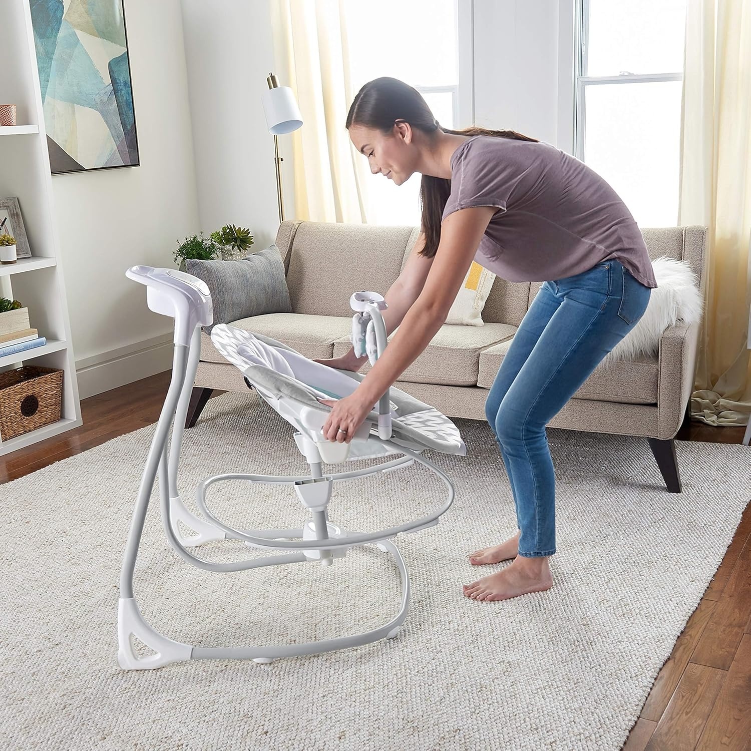 image:imageIngenuity SimpleComfort Compact Baby Swing Rotating Seat Swings in 3 Directions 6 Speeds 8 Melodies amp 3 Nature Sounds Ages 09 Months Up to 20 Pounds PinkRaylan