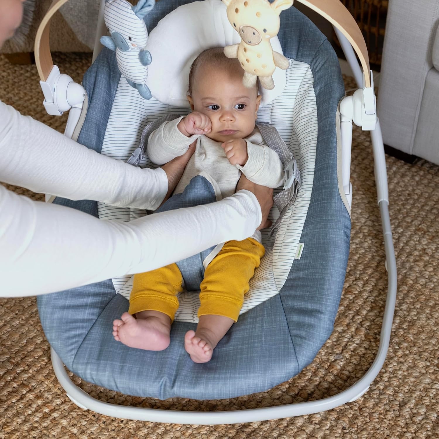 image:imageIngenuity SimpleComfort Compact Baby Swing Rotating Seat Swings in 3 Directions 6 Speeds 8 Melodies amp 3 Nature Sounds Ages 09 Months Up to 20 Pounds PinkChambray
