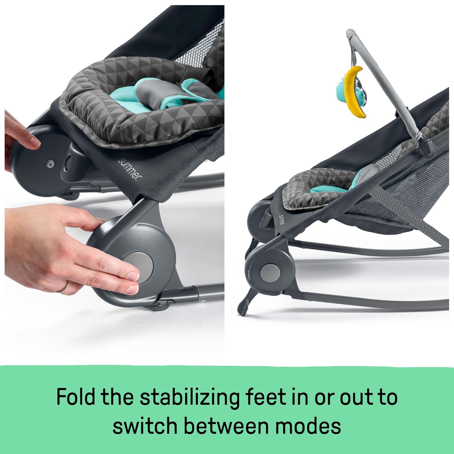 image:imageSummer Infant 2in1 Bouncer amp Rocker Duo Gray and Teal Convenient and Portable Rocker and Bouncer for Babies Includes Soft Toys and Soothing VibrationsGray and Teal