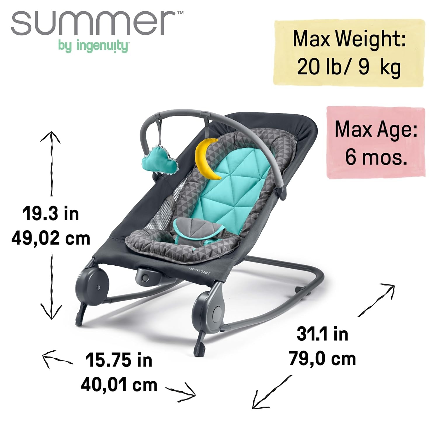 image:imageSummer Infant 2in1 Bouncer amp Rocker Duo Gray and Teal Convenient and Portable Rocker and Bouncer for Babies Includes Soft Toys and Soothing VibrationsGray and Teal