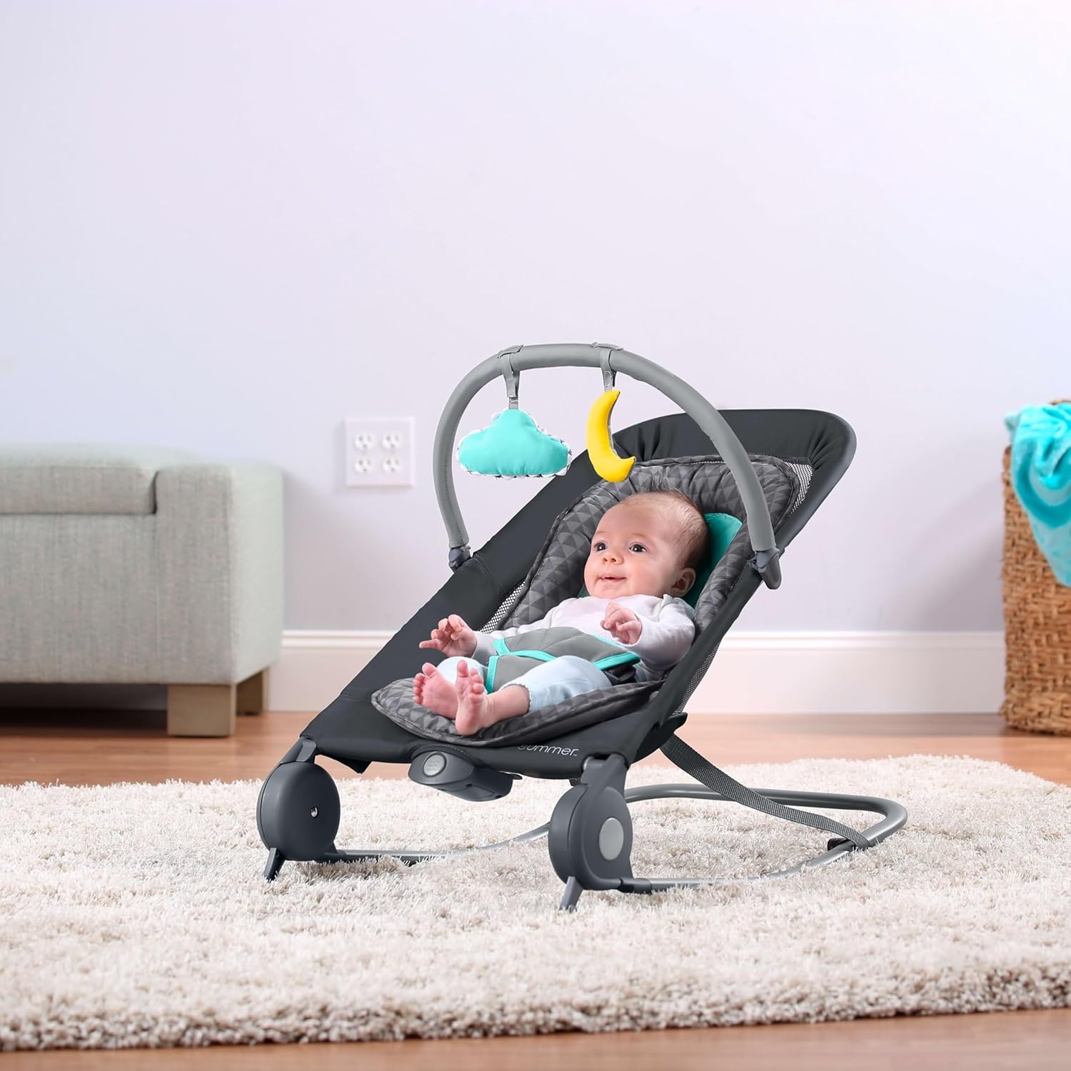 image:imageSummer Infant 2in1 Bouncer amp Rocker Duo Gray and Teal Convenient and Portable Rocker and Bouncer for Babies Includes Soft Toys and Soothing VibrationsGray and Teal