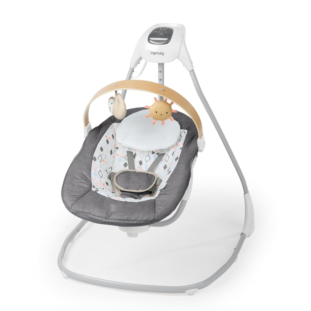 image:imageIngenuity SimpleComfort Compact Baby Swing Rotating Seat Swings in 3 Directions 6 Speeds 8 Melodies amp 3 Nature Sounds Ages 09 Months Up to 20 Pounds  PinkParker